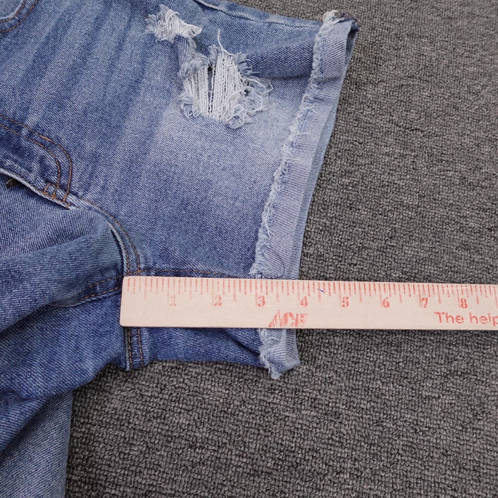 Vanilla Star Shorts Juniors 7 Blue Denim Midrise Midi Distressed Cutoff Raw Hem - Thumbnail 5