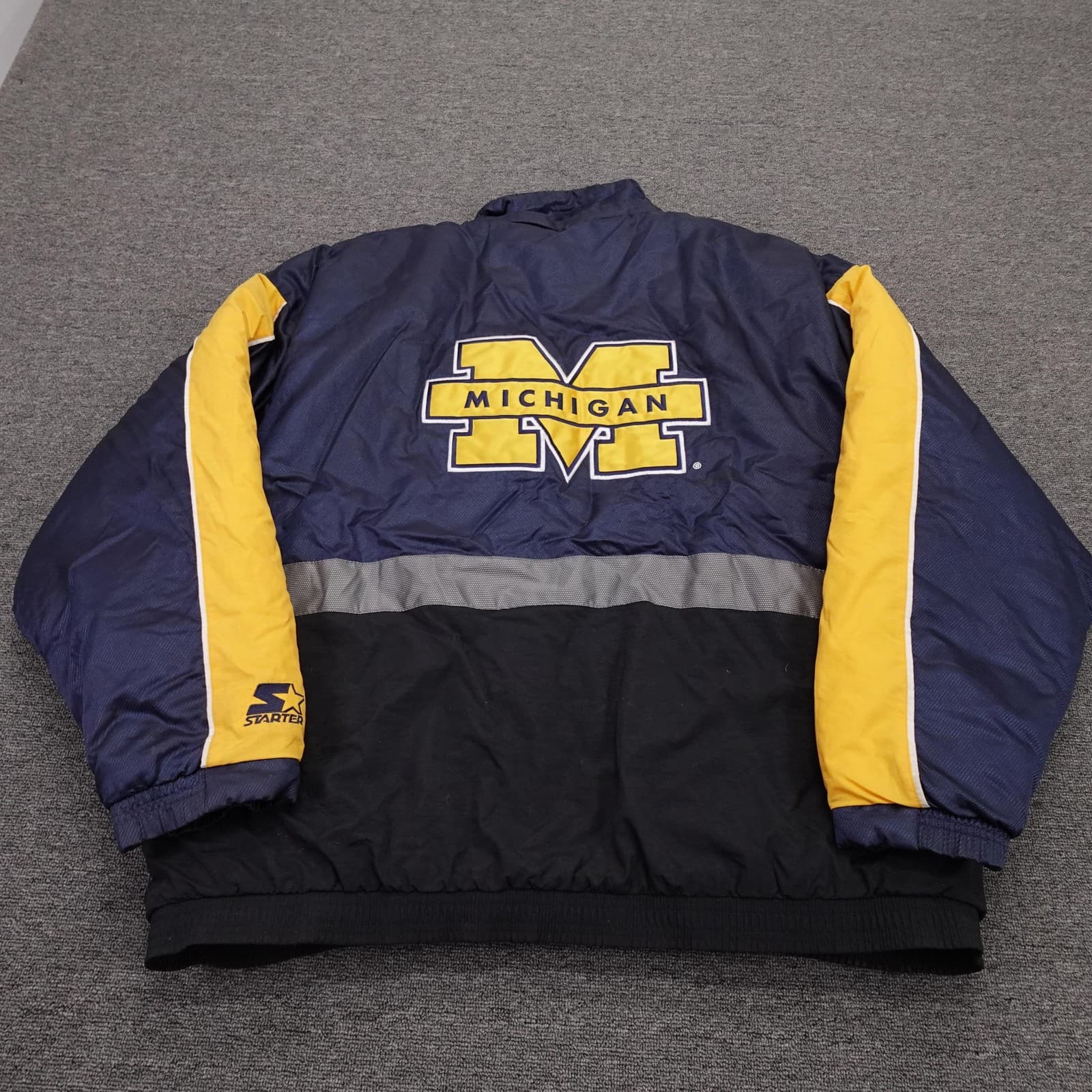 Vintage Michigan Wolverines Jacket XL Blue NCAA Football Starter 90s Full Zip - Thumbnail 9