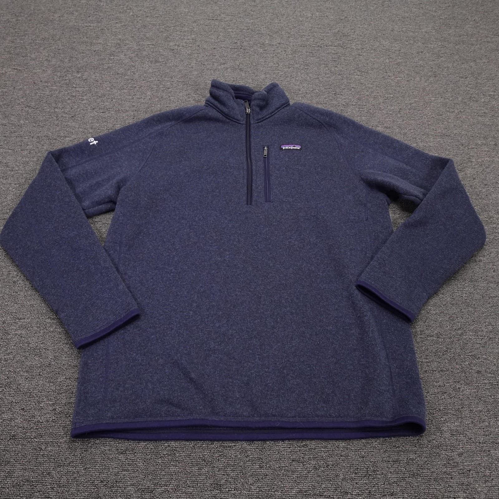 Patagonia Better Sweater Mens Large Blue Fleece 1/4 Zip Pullover Quizlet Logo