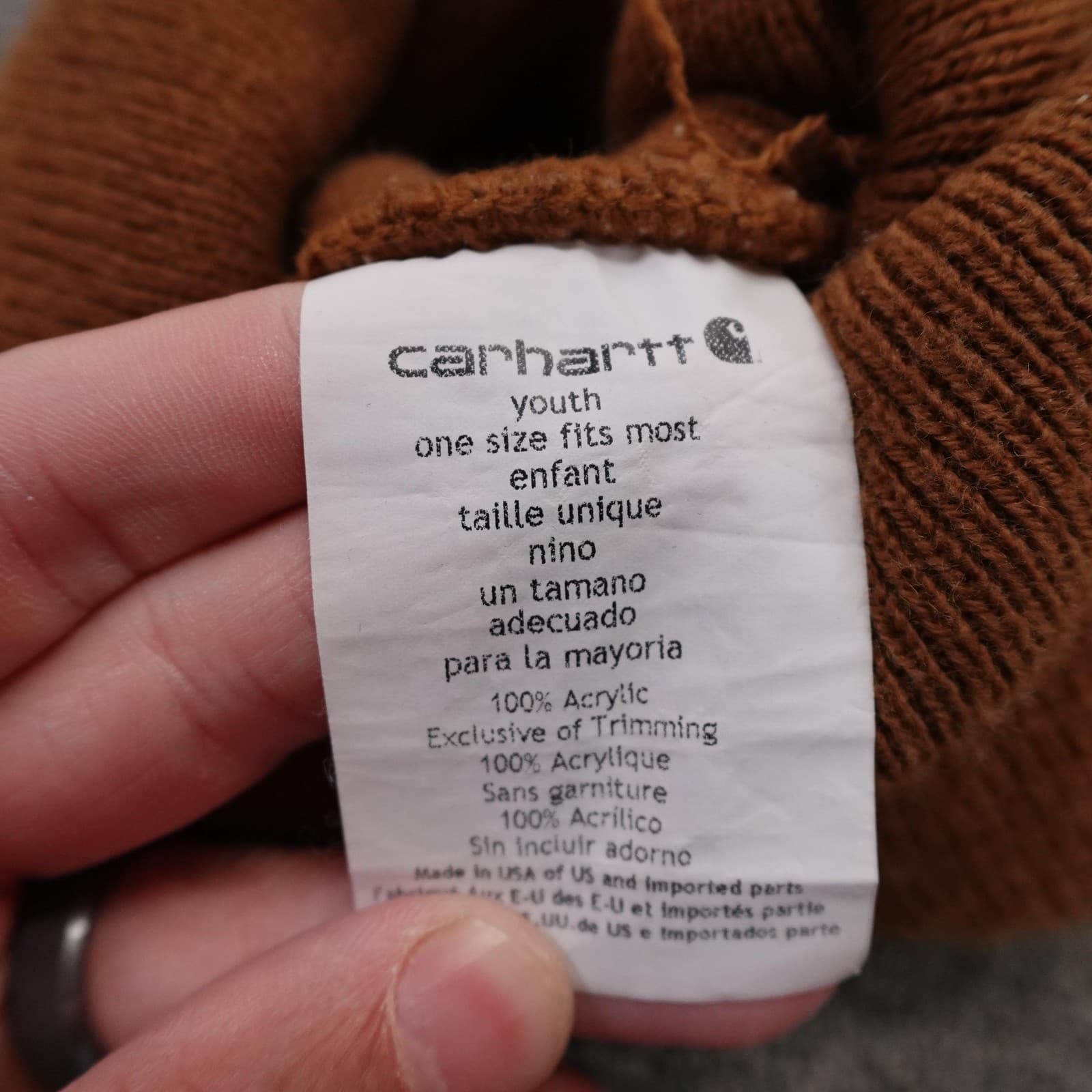 Carhartt Hat Beanie Cuffed Knit Youth One Size Brown Logo Winter Workwear Boys - Thumbnail 3