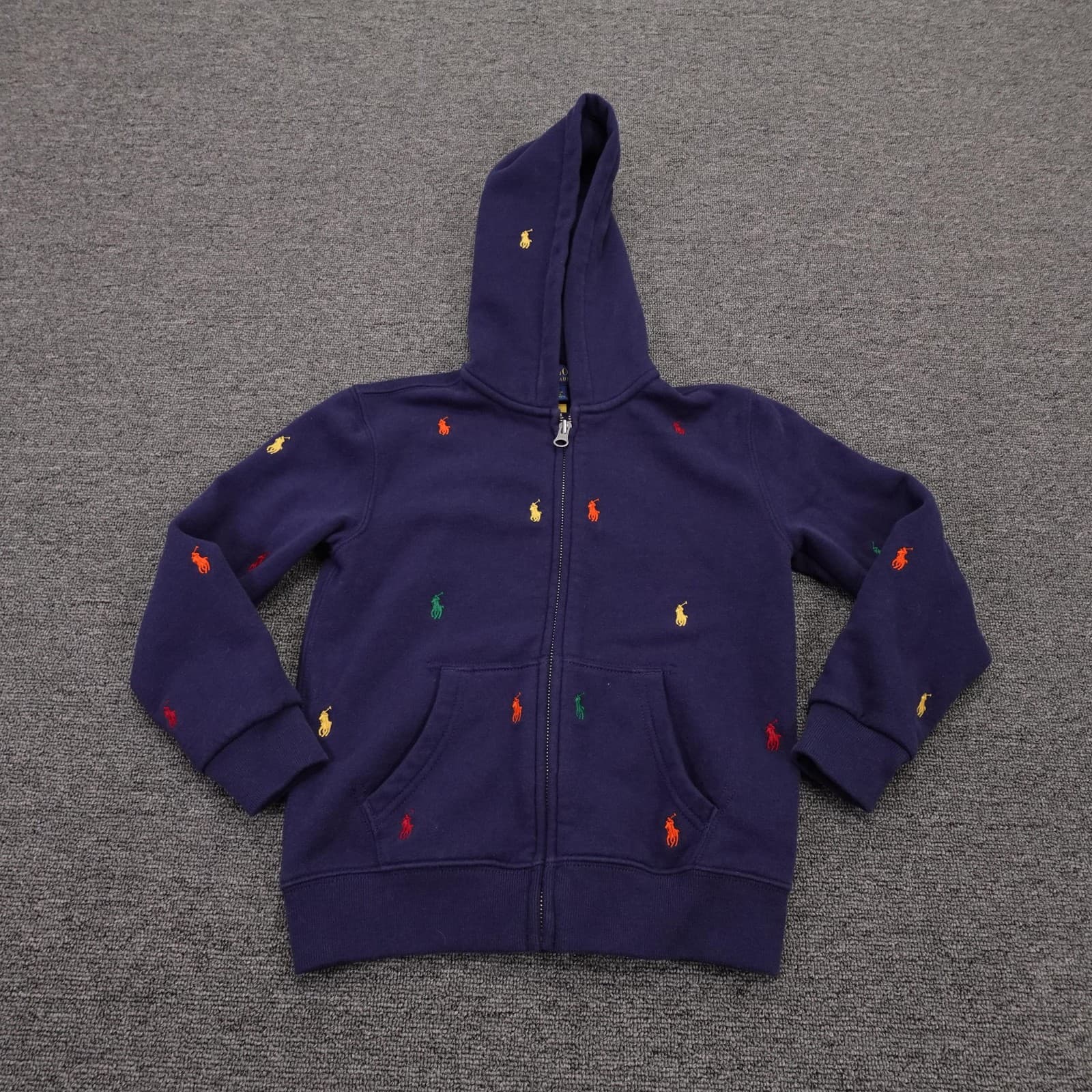Polo Ralph Lauren Hoodie Youth 6 Blue Multicolor Pony Fleece Full Zip Sweatshirt