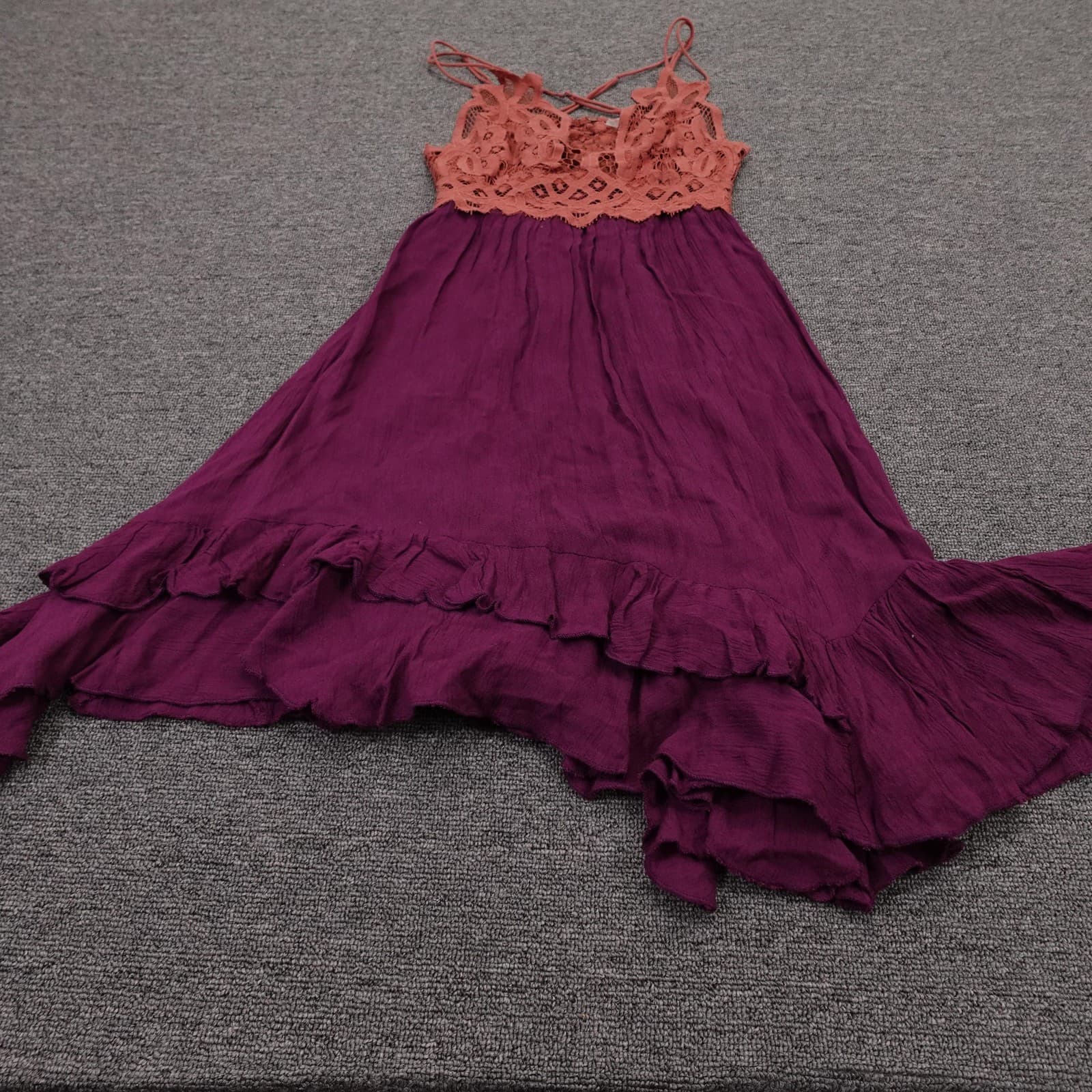 FP One Dress Womens XS/S Purple Lace Adella Slip Asymmetrical Ruffle Boho - Thumbnail 5