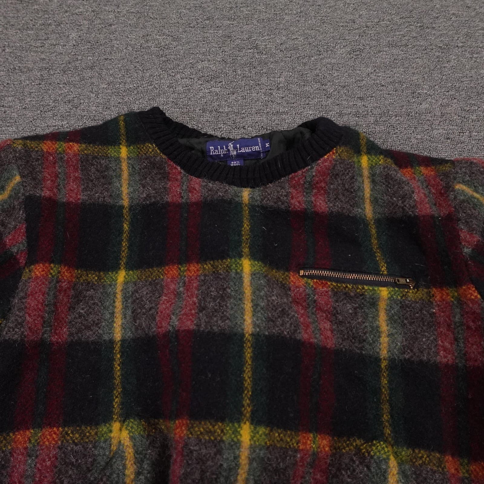 VINTAGE Ralph Lauren Jacket Medium Multicolor Plaid Wool Bomber Quilted Lined - Thumbnail 2