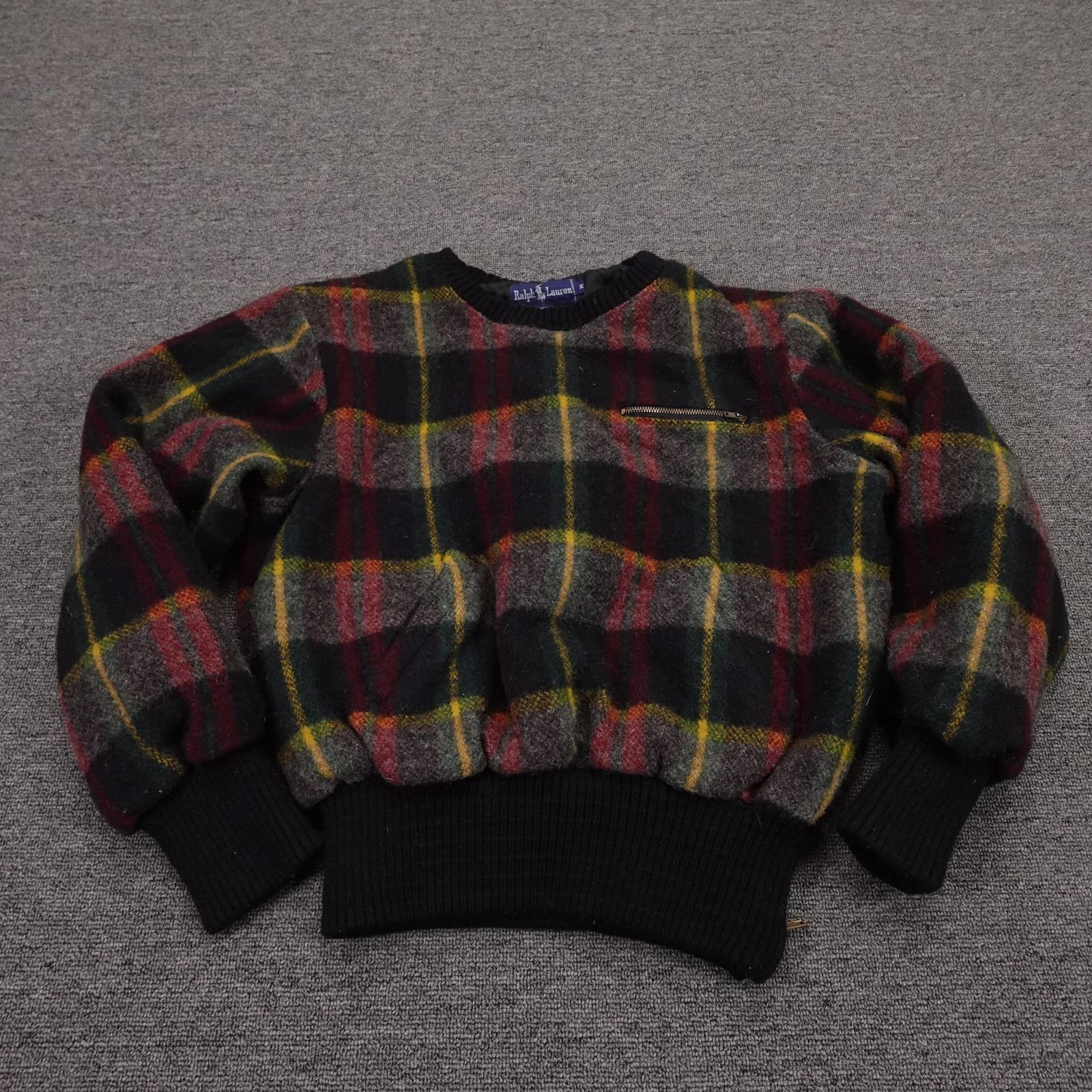 VINTAGE Ralph Lauren Jacket Medium Multicolor Plaid Wool Bomber Quilted Lined