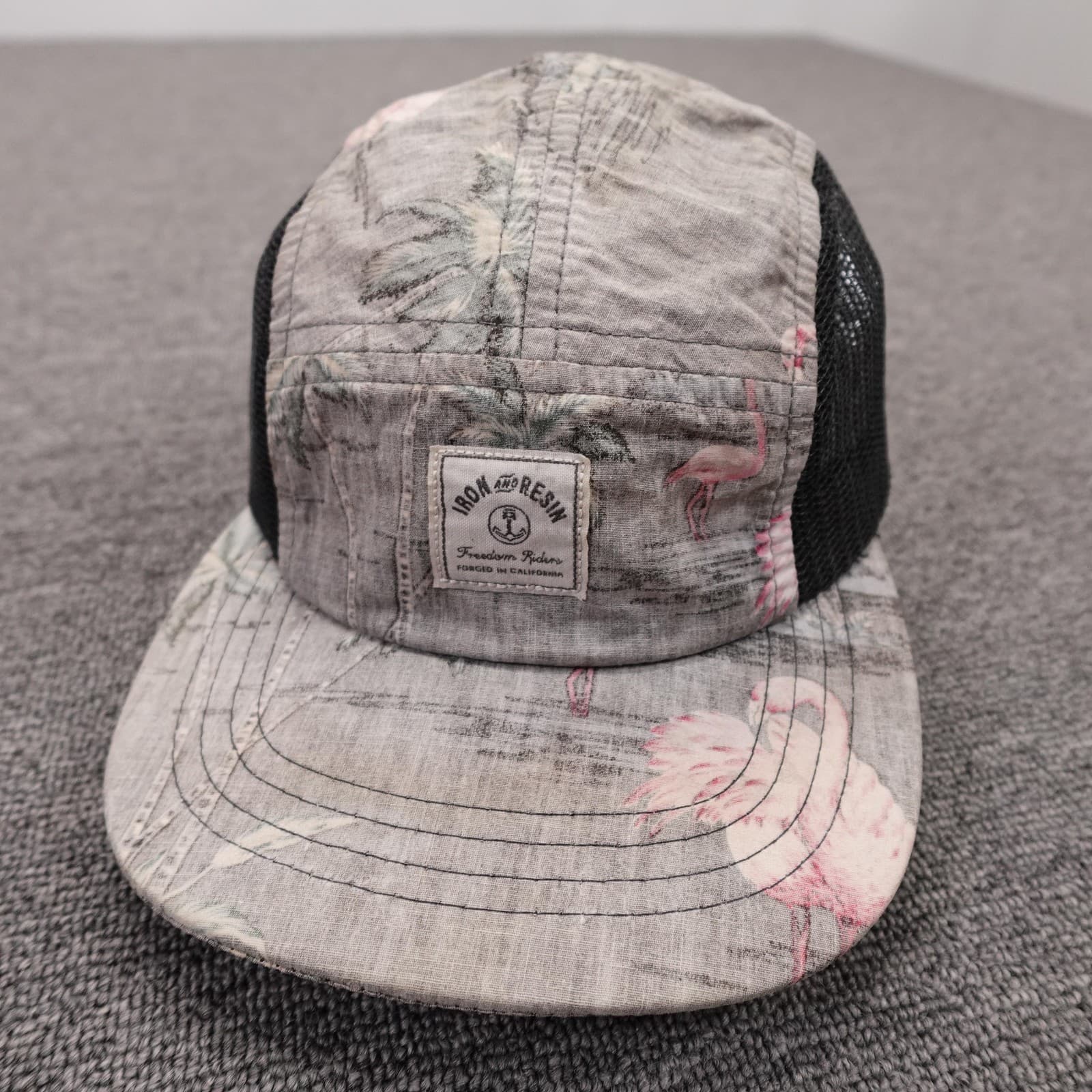Iron And Resin Hat Cap Strap Back Mens One Size Gray Flamingo Print Mesh Trucker - Thumbnail 2