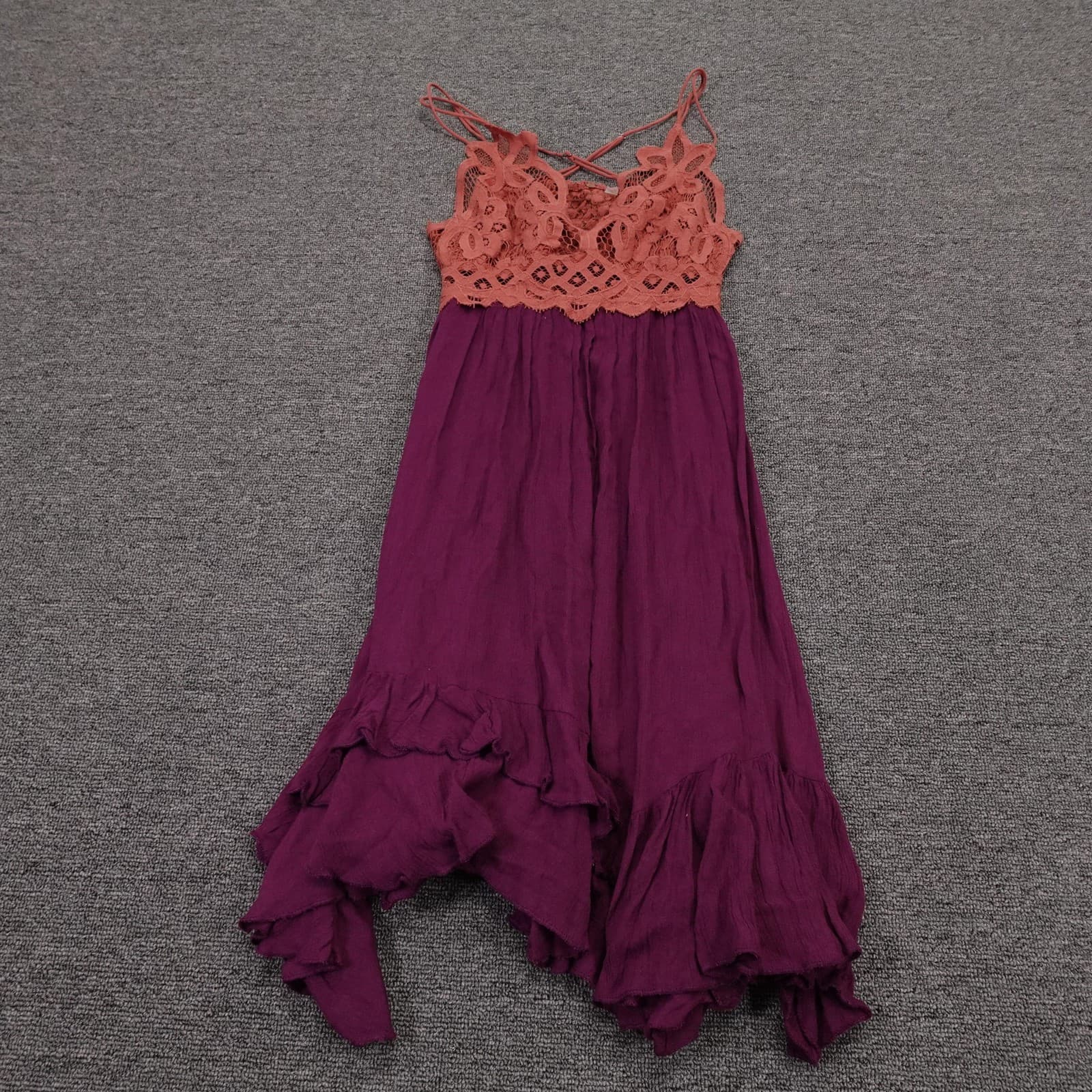 FP One Dress Womens XS/S Purple Lace Adella Slip Asymmetrical Ruffle Boho