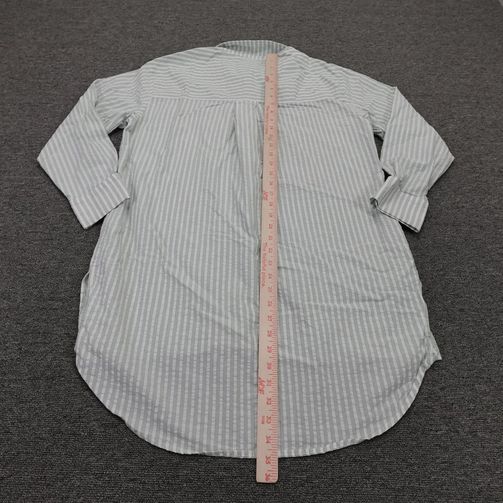 Anthropologie Shirt Dress Womens Medium Green Striped Long Sleeve Button Front - Thumbnail 5