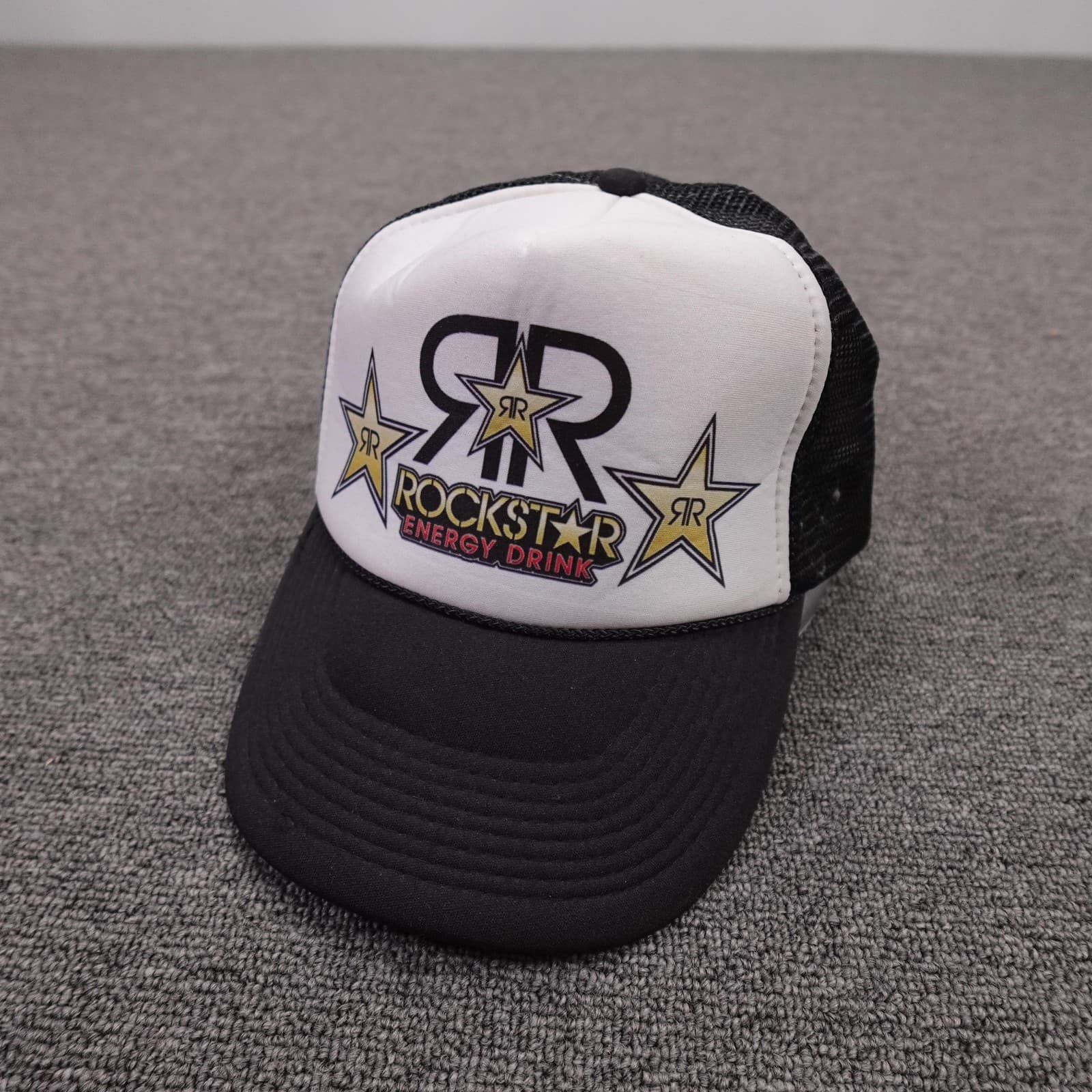Rockstar Energy Drink Hat Cap Snap Back Mens One Size Black Mesh Trucker