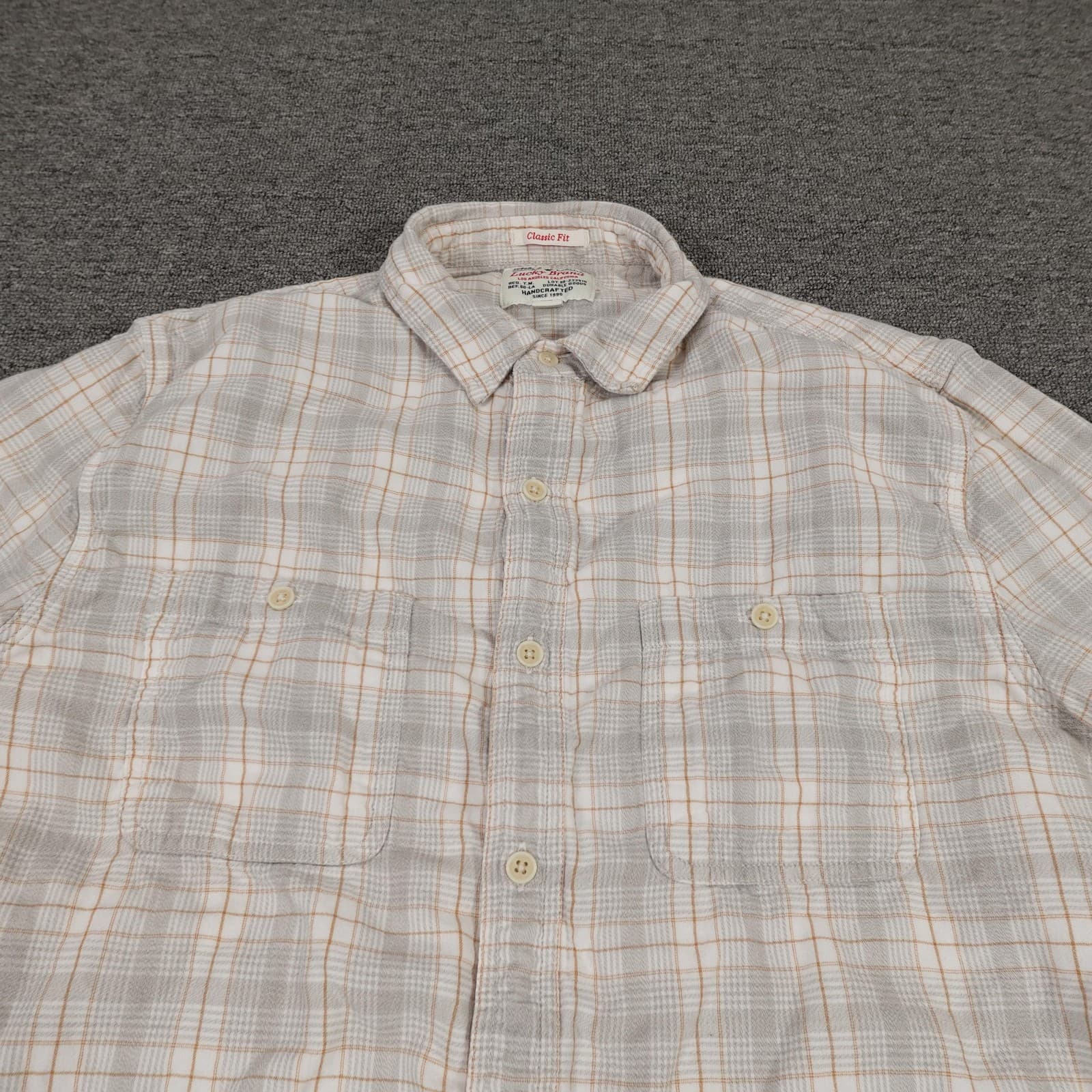 Lucky Brand Shirt Mens Large Gray Plaid Long Sleeve Button Up Classic Pockets - Thumbnail 2