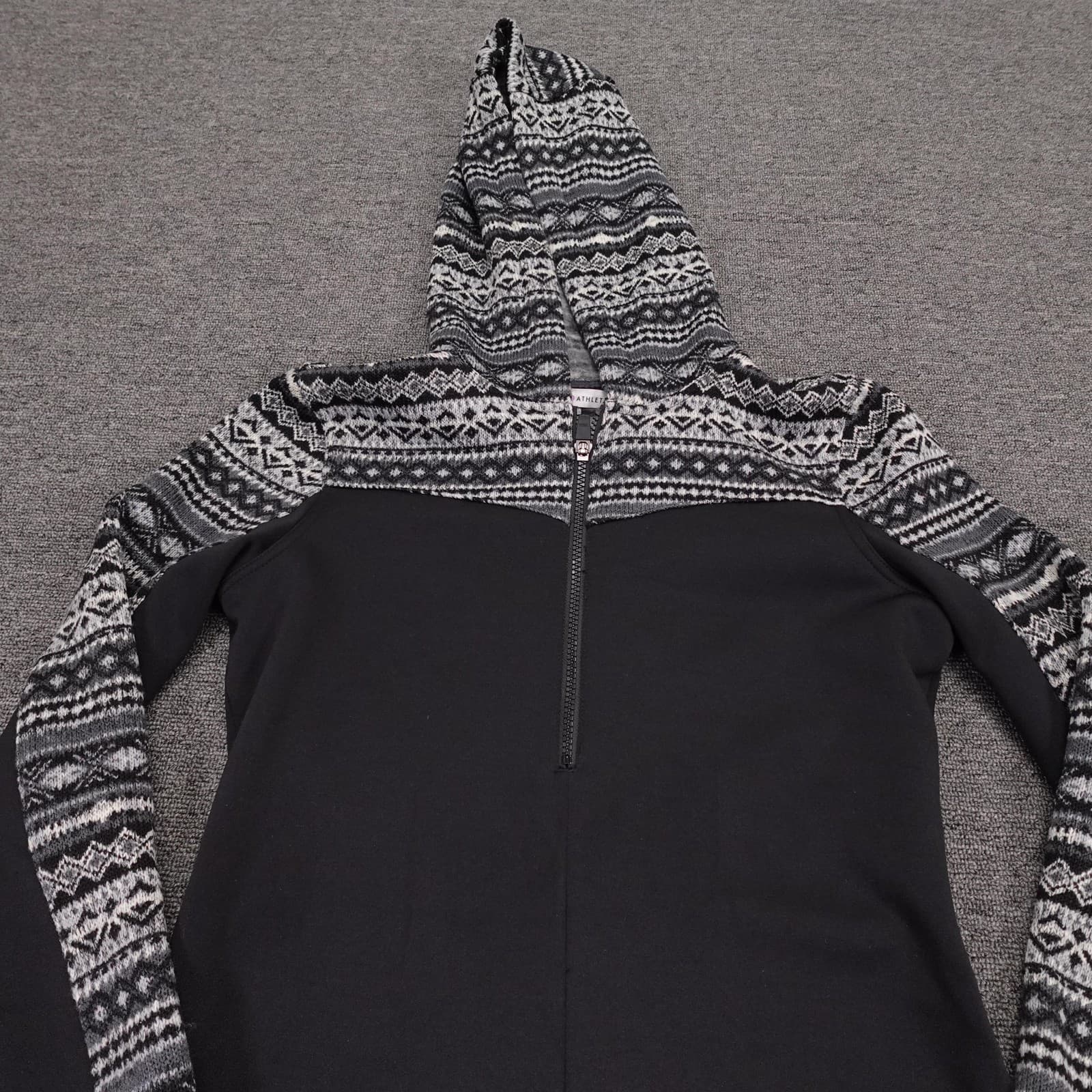Athleta Sweater Dress Womens Small Black Fair Isle Hooded Fleece 1/4 Zip - Thumbnail 2