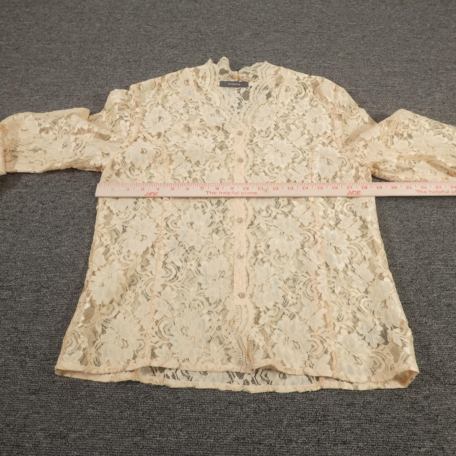 Vintage Liz Claiborne Blouse 12 White Ivory Floral Lace Sheer Artsy Y2K Top - Thumbnail 5