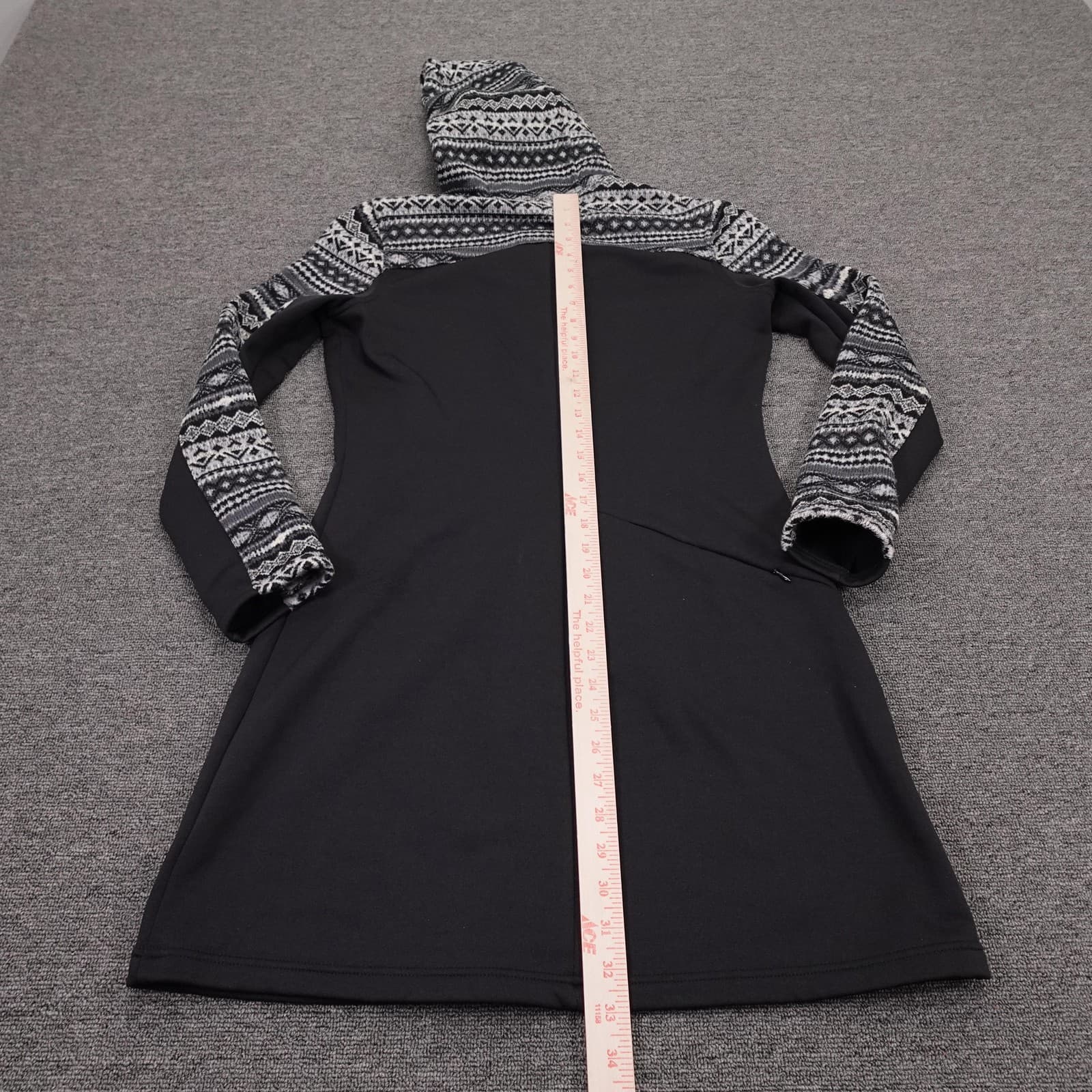 Athleta Sweater Dress Womens Small Black Fair Isle Hooded Fleece 1/4 Zip - Thumbnail 5