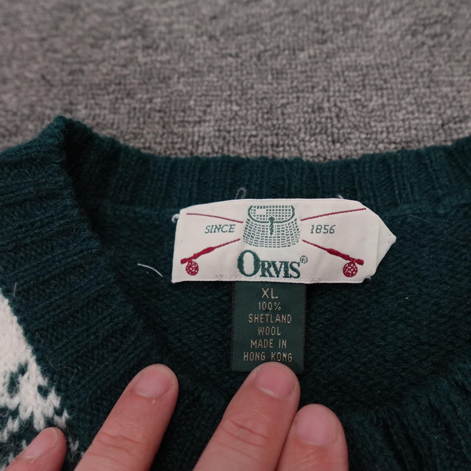 Vintage Orvis Sweater Womens XL Green Wool Fair Isle Cardinal Bird Knit Cardigan - Thumbnail 3