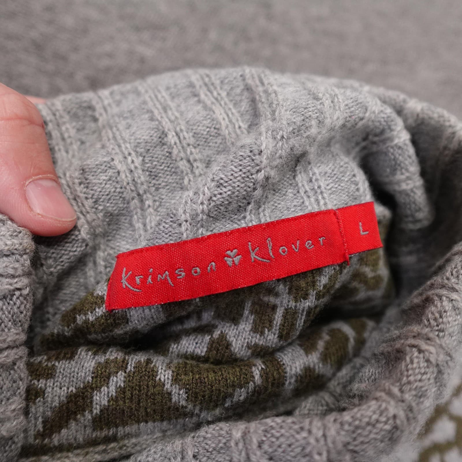 Krimson Klover Sweater Womens L Gray Geometric Mock Neck 3/4 Sleeve Pullover - Thumbnail 5
