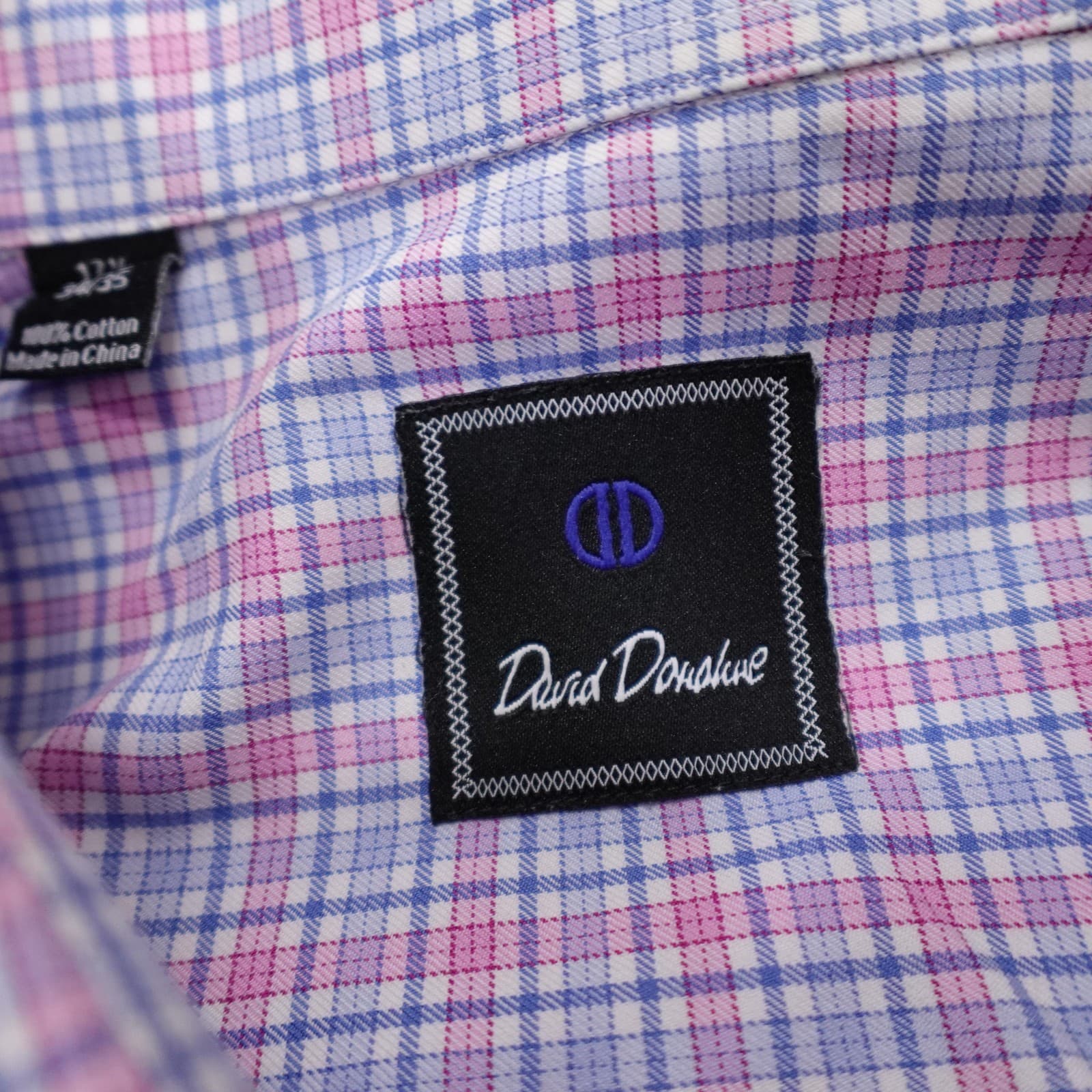 David Donahue Shirt Mens 17.5 34/35 Pink Blue Check Classic Cotton Dress - Thumbnail 3