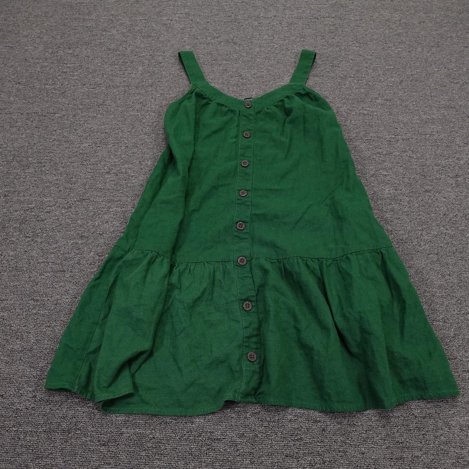 J.Crew Dress Womens 0 Green Linen Button Front Strappy Sundress Casual Summer