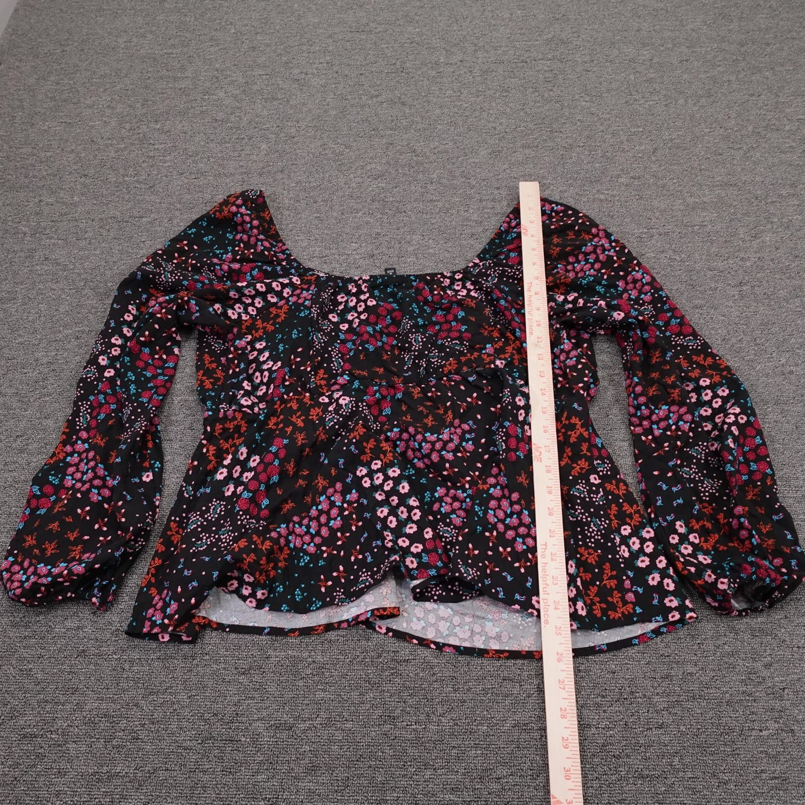 Torrid Blouse Womens 4 Black Floral Sweetheart Neck Long Sleeve Peplum Top - Thumbnail 5