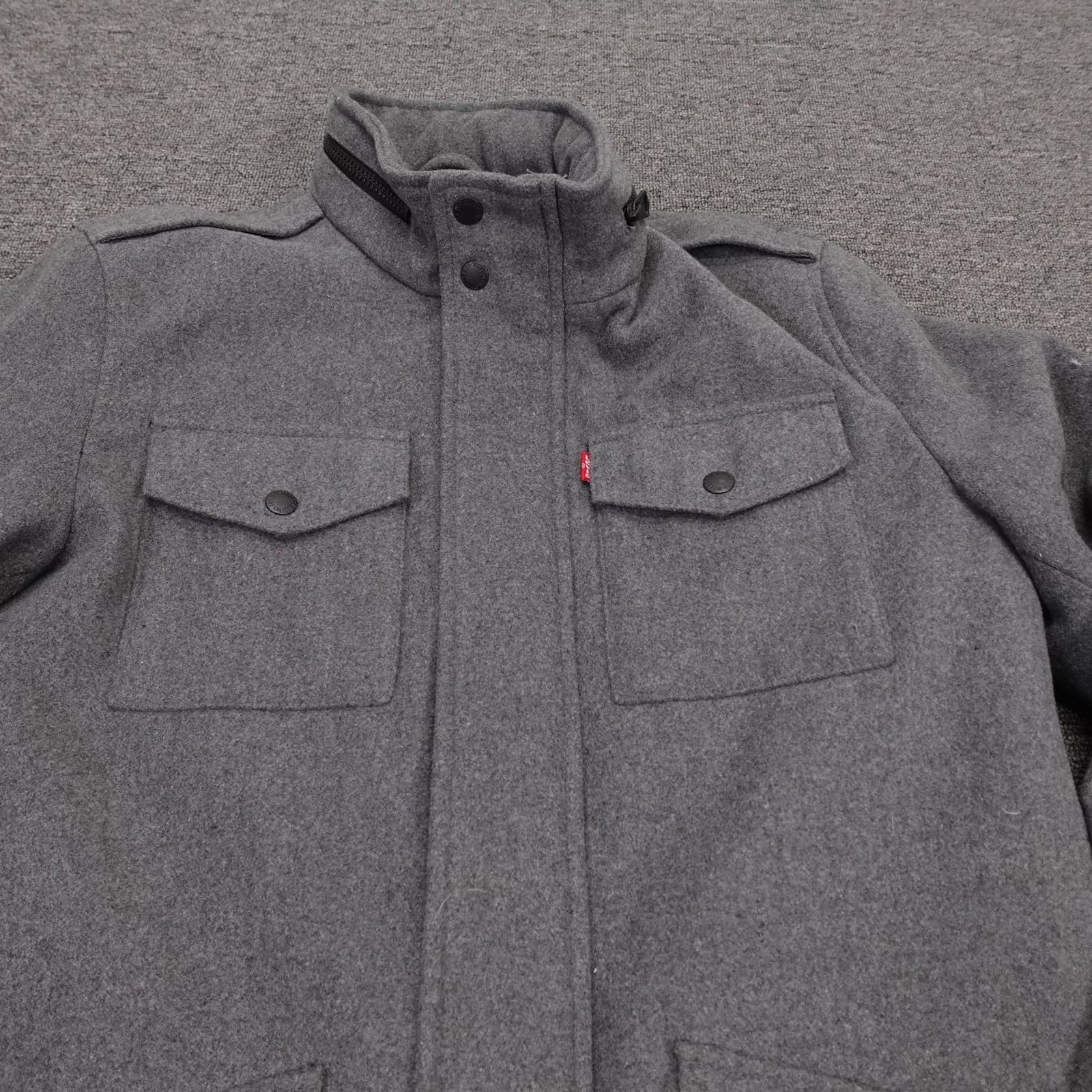 Levi's Jacket Mens Small Gray Wool Blend Military Full Zip Lined Pockets Outdoor - Thumbnail 2