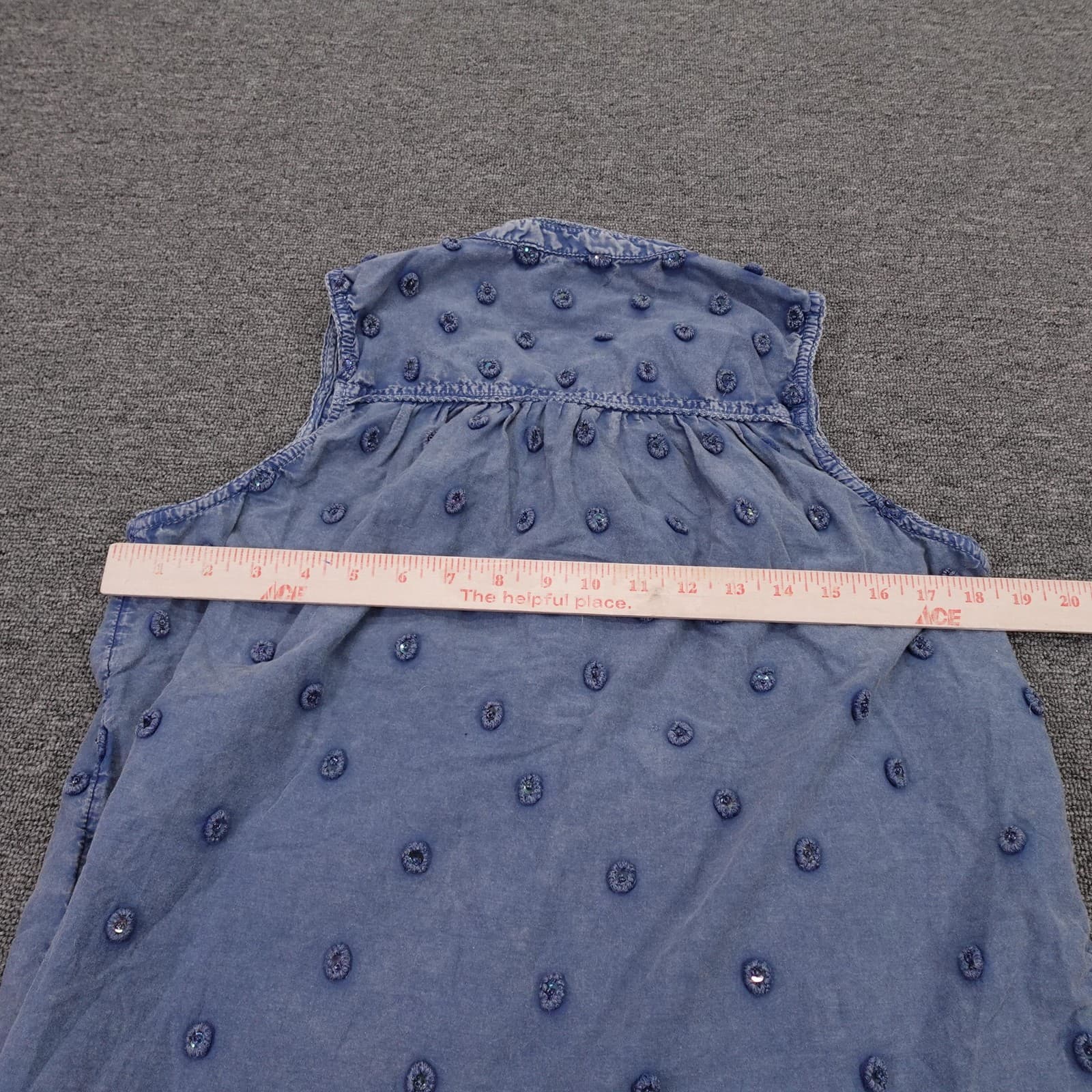Pilcro Blouse Womens M Blue V Neck Sleeveless Embroidered Polka Dot Button Front - Thumbnail 4