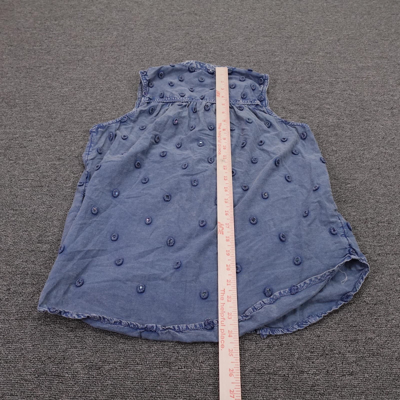 Pilcro Blouse Womens M Blue V Neck Sleeveless Embroidered Polka Dot Button Front - Thumbnail 5