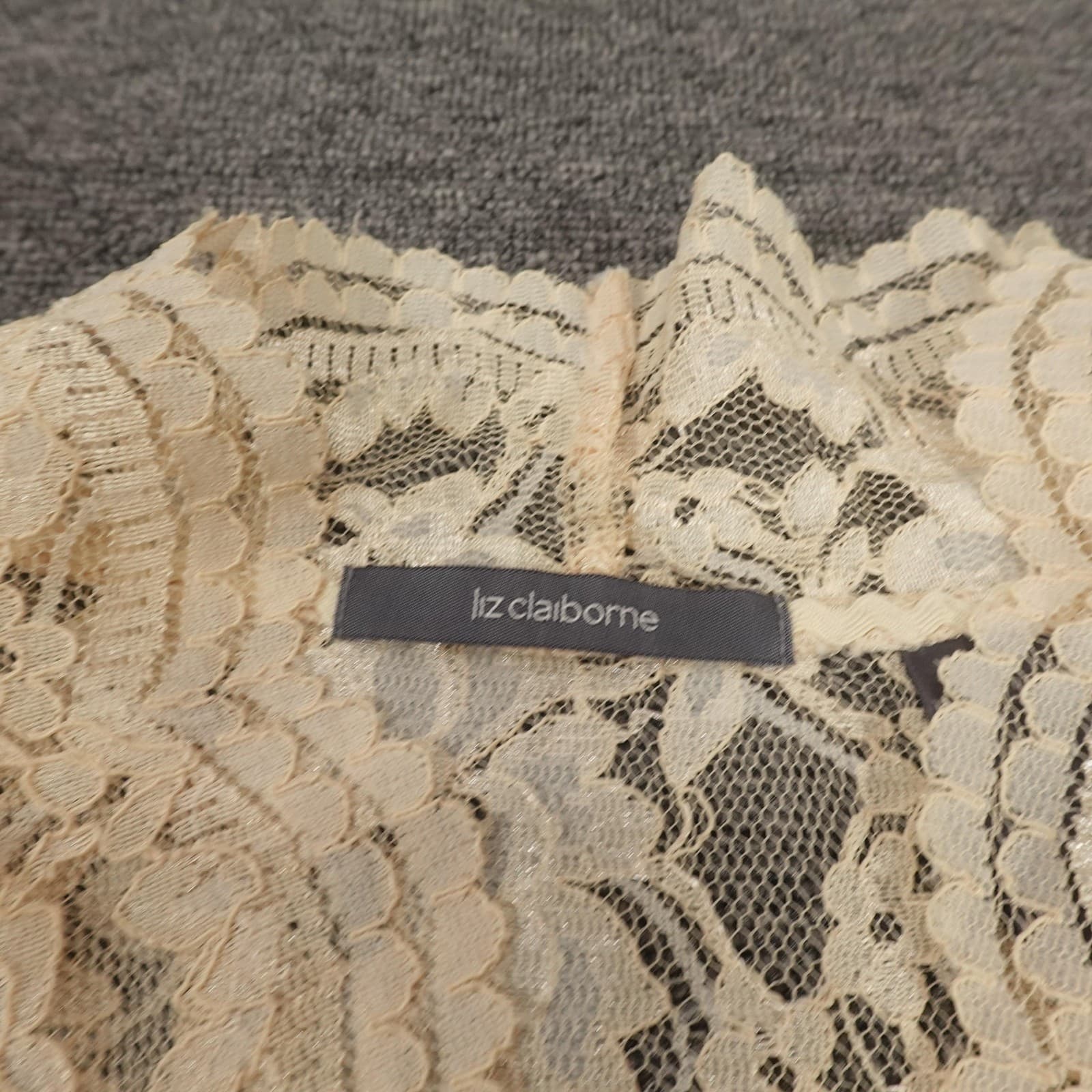 Vintage Liz Claiborne Blouse 12 White Ivory Floral Lace Sheer Artsy Y2K Top - Thumbnail 3