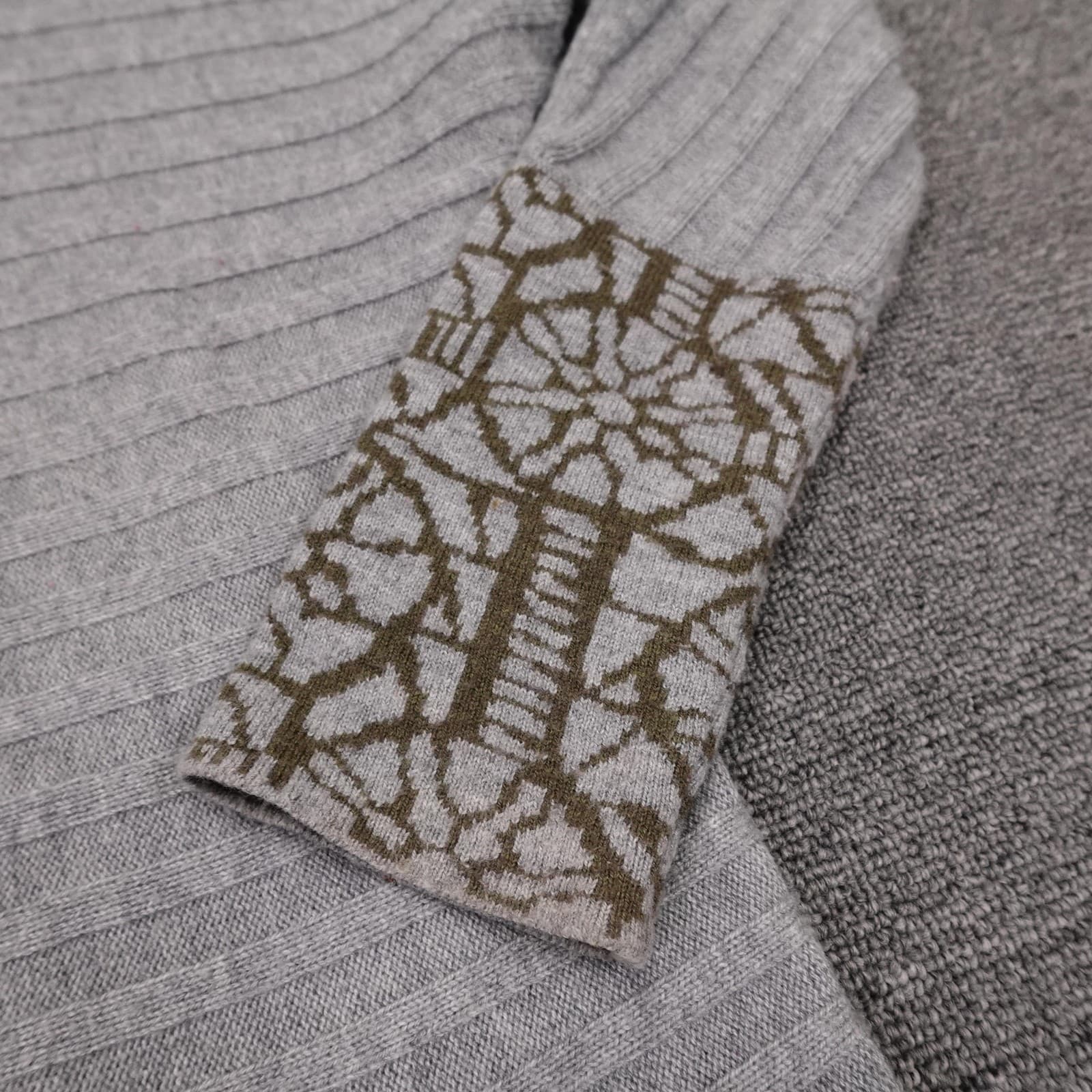 Krimson Klover Sweater Womens L Gray Geometric Mock Neck 3/4 Sleeve Pullover - Thumbnail 4
