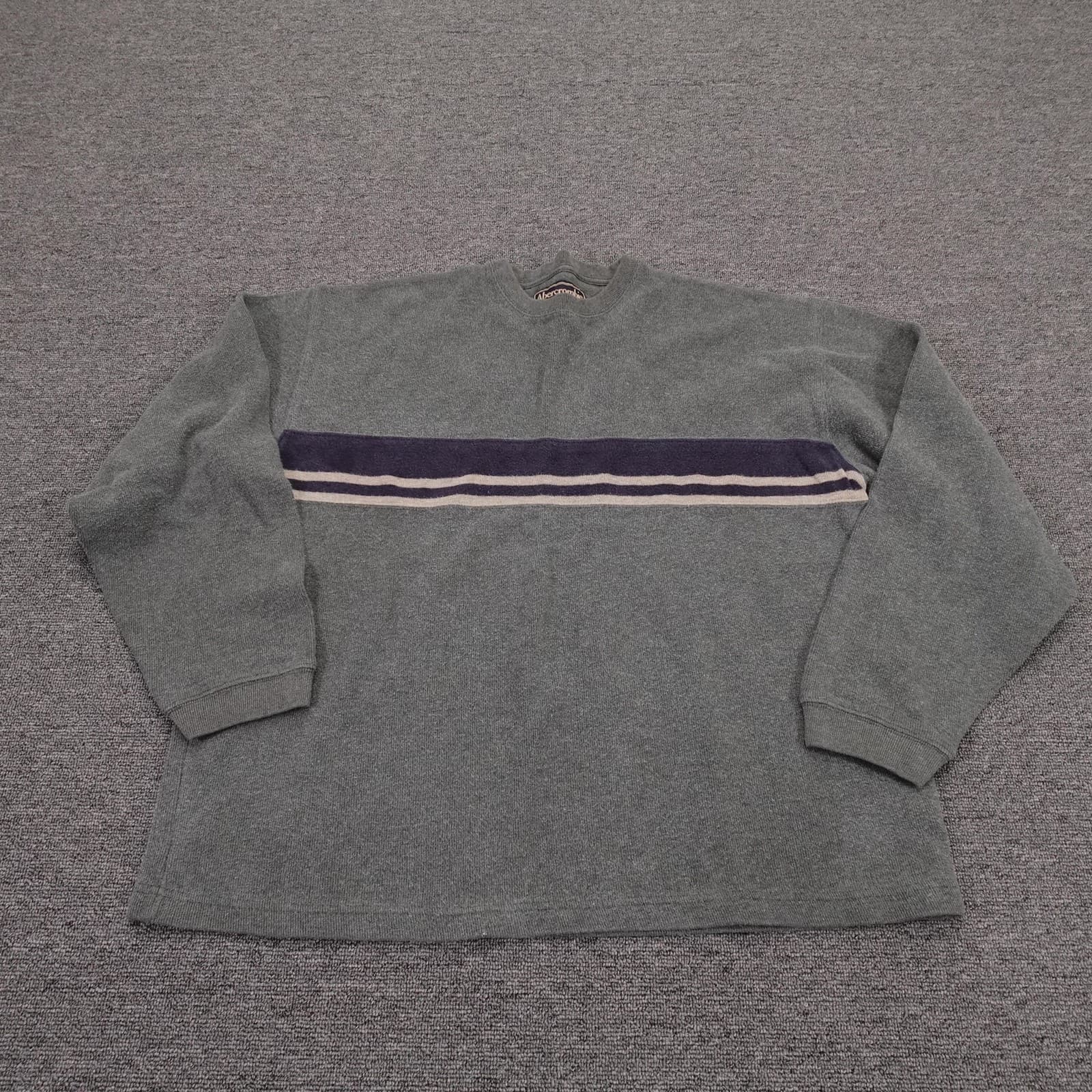 Vintage Abercrombie & Fitch Sweater Mens Medium Gray Stripe Crewneck Cotton Y2K