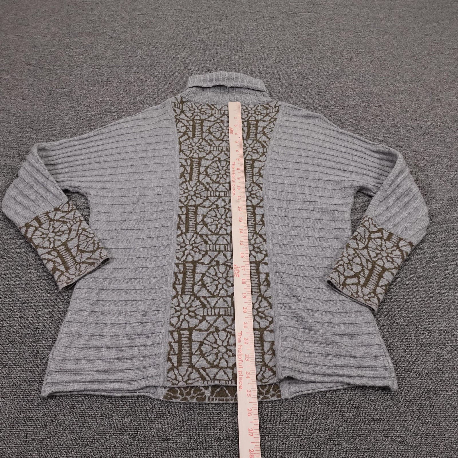 Krimson Klover Sweater Womens L Gray Geometric Mock Neck 3/4 Sleeve Pullover - Thumbnail 7