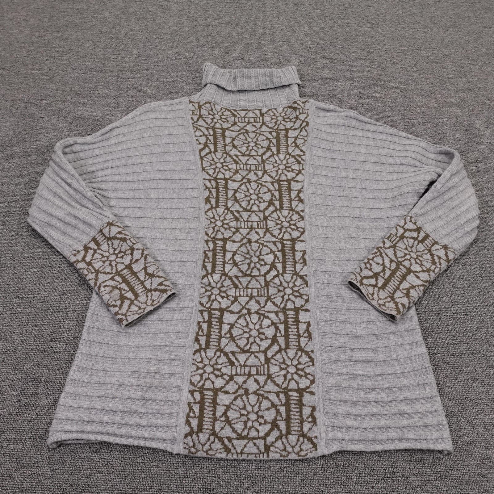 Krimson Klover Sweater Womens L Gray Geometric Mock Neck 3/4 Sleeve Pullover