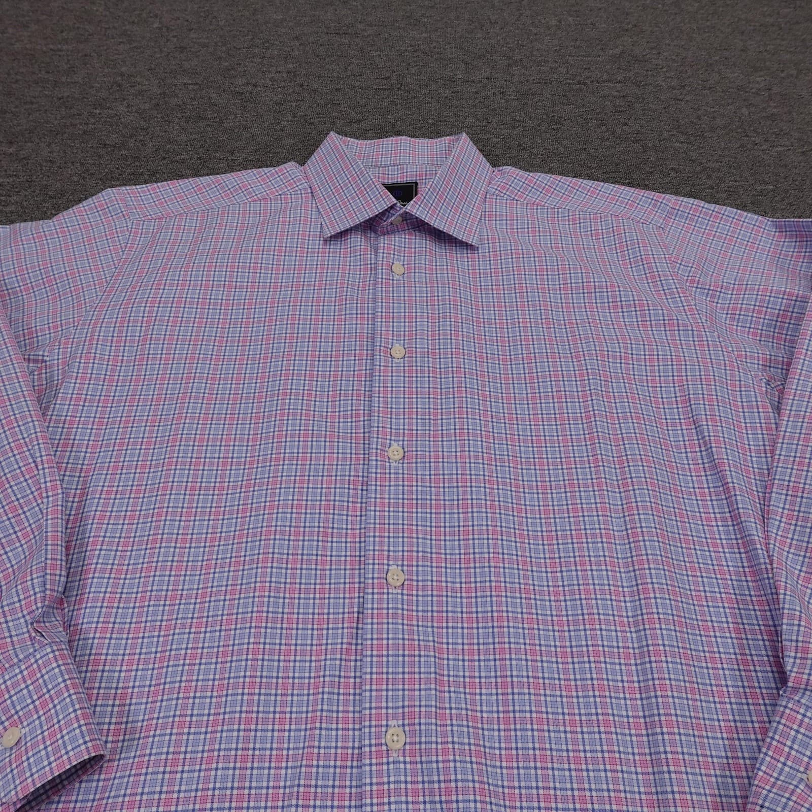 David Donahue Shirt Mens 17.5 34/35 Pink Blue Check Classic Cotton Dress - Thumbnail 2