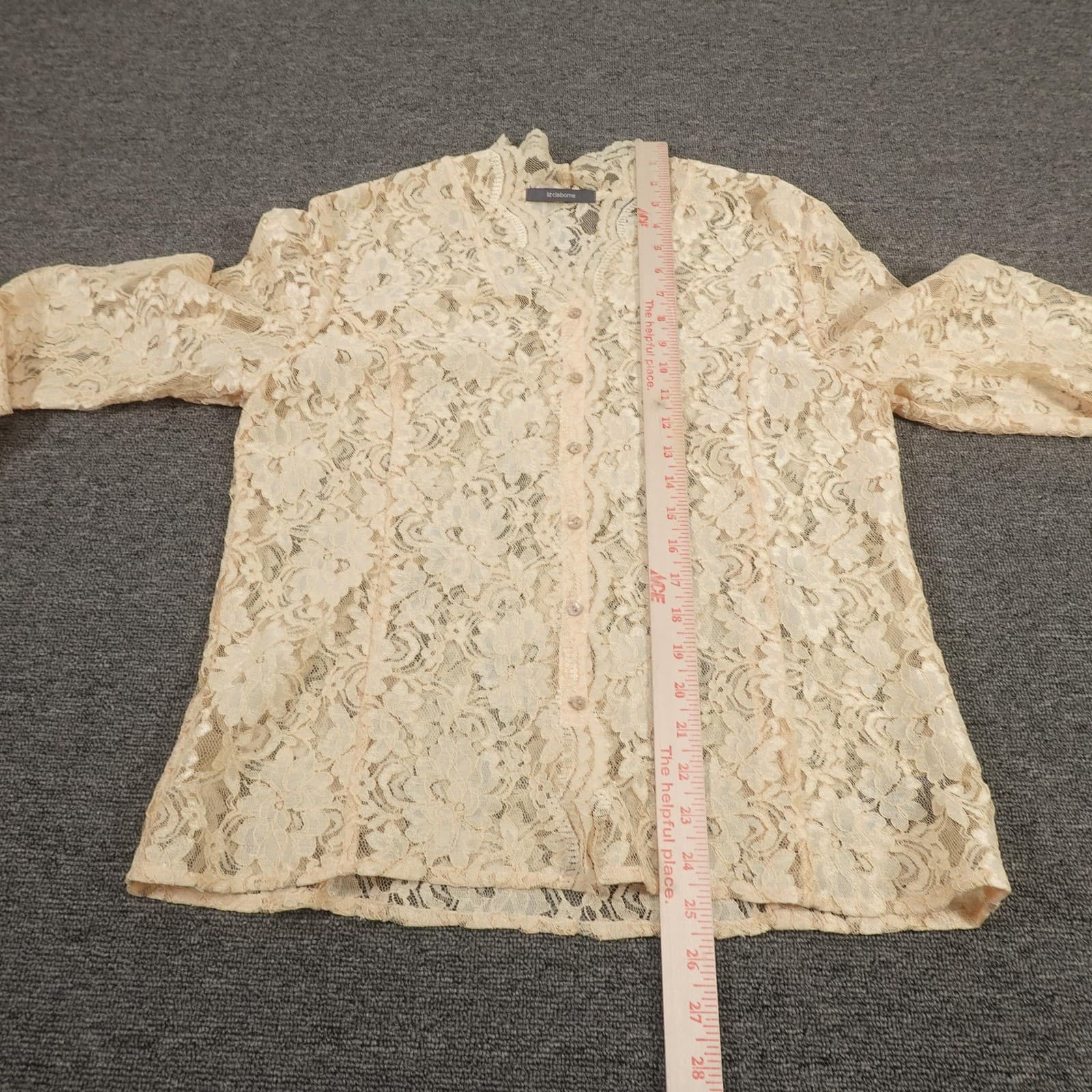 Vintage Liz Claiborne Blouse 12 White Ivory Floral Lace Sheer Artsy Y2K Top - Thumbnail 7