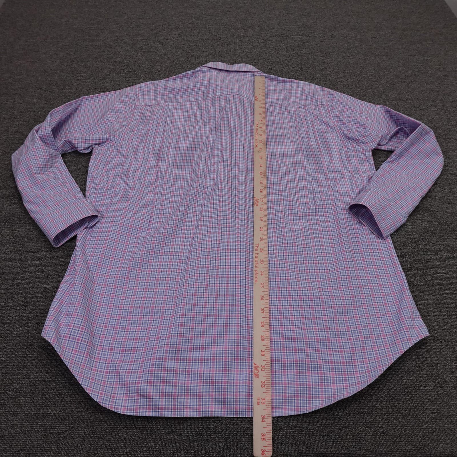 David Donahue Shirt Mens 17.5 34/35 Pink Blue Check Classic Cotton Dress - Thumbnail 6