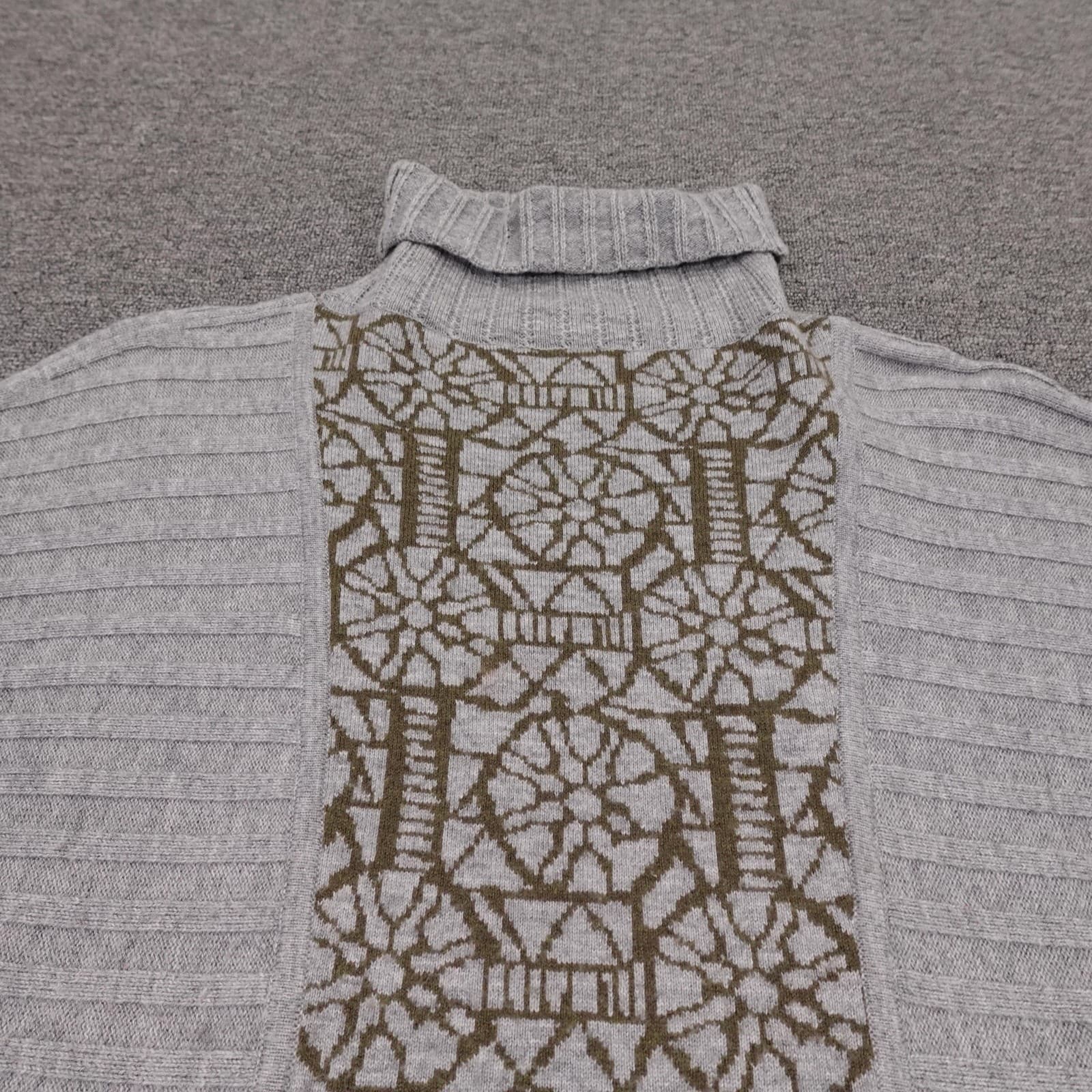 Krimson Klover Sweater Womens L Gray Geometric Mock Neck 3/4 Sleeve Pullover - Thumbnail 2