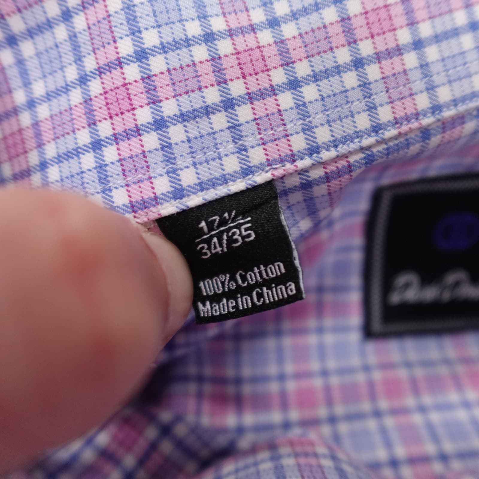 David Donahue Shirt Mens 17.5 34/35 Pink Blue Check Classic Cotton Dress - Thumbnail 4