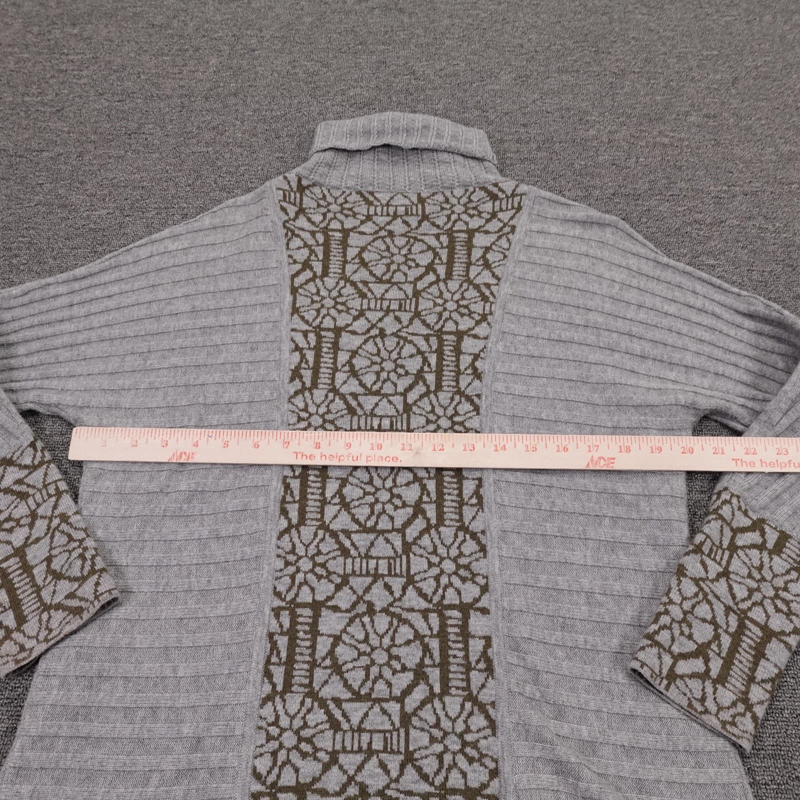 Krimson Klover Sweater Womens L Gray Geometric Mock Neck 3/4 Sleeve Pullover - Thumbnail 6