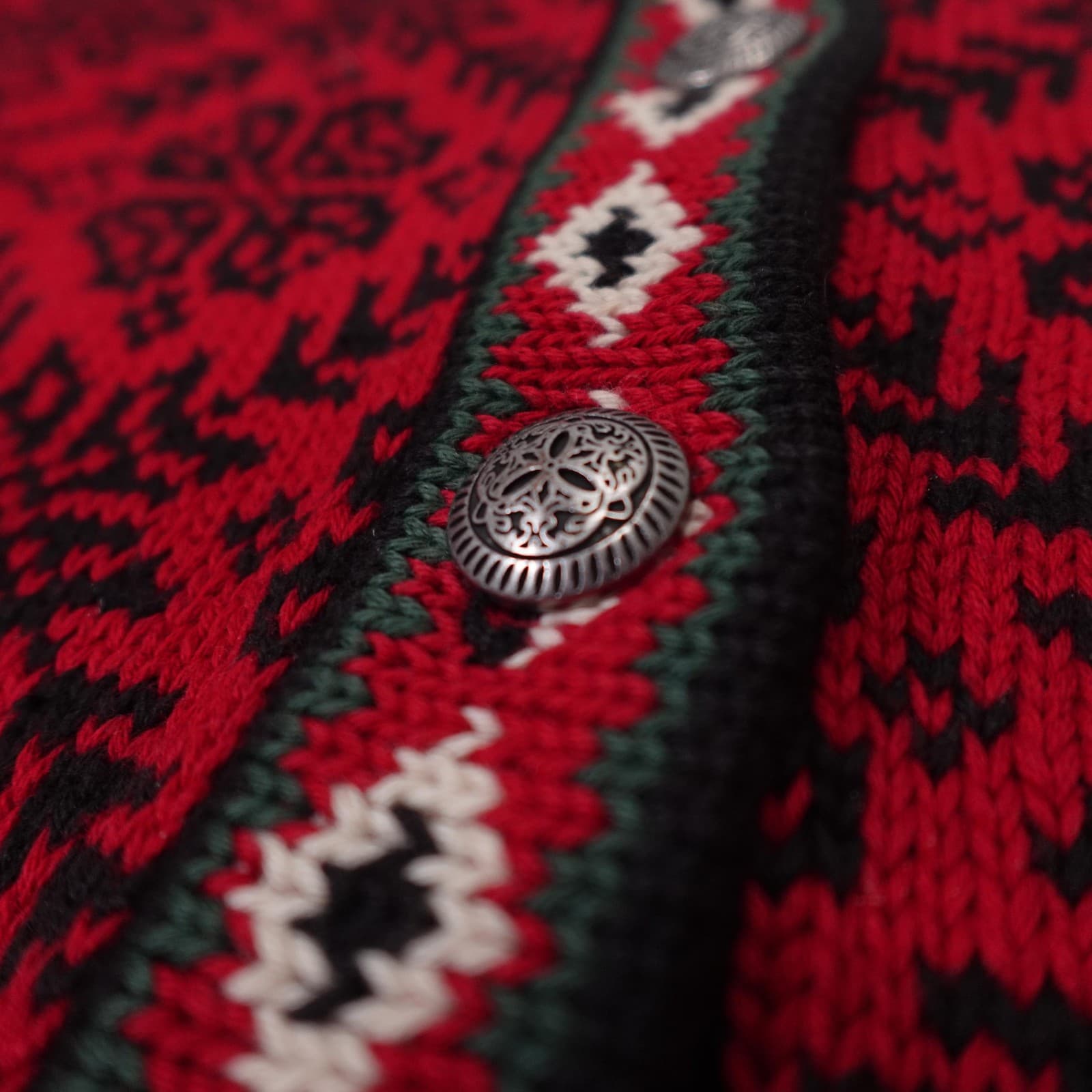 Vintage LL Bean Sweater Cardigan Womens XS Red Fair Isle Cotton Button Knit - Thumbnail 3