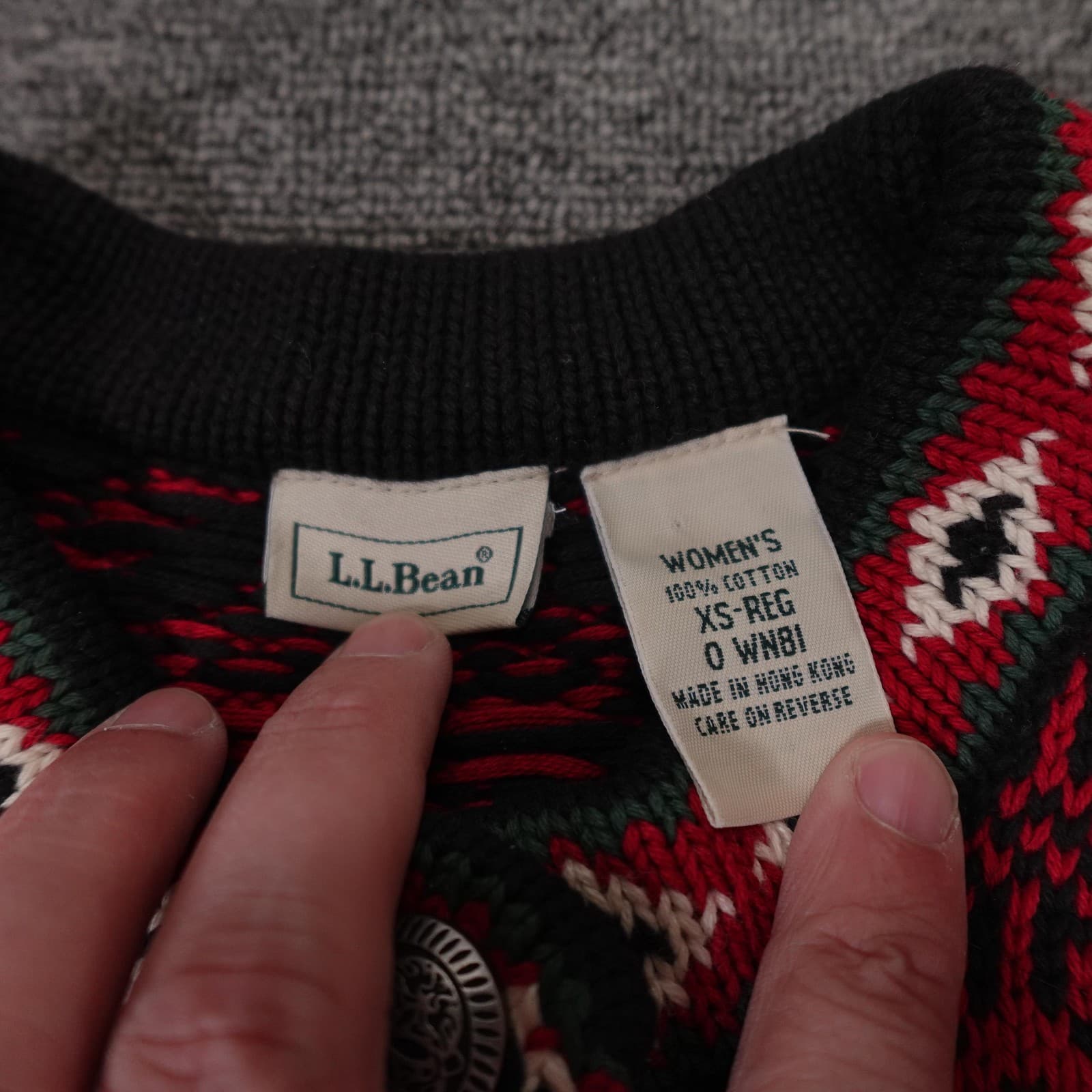 Vintage LL Bean Sweater Cardigan Womens XS Red Fair Isle Cotton Button Knit - Thumbnail 4