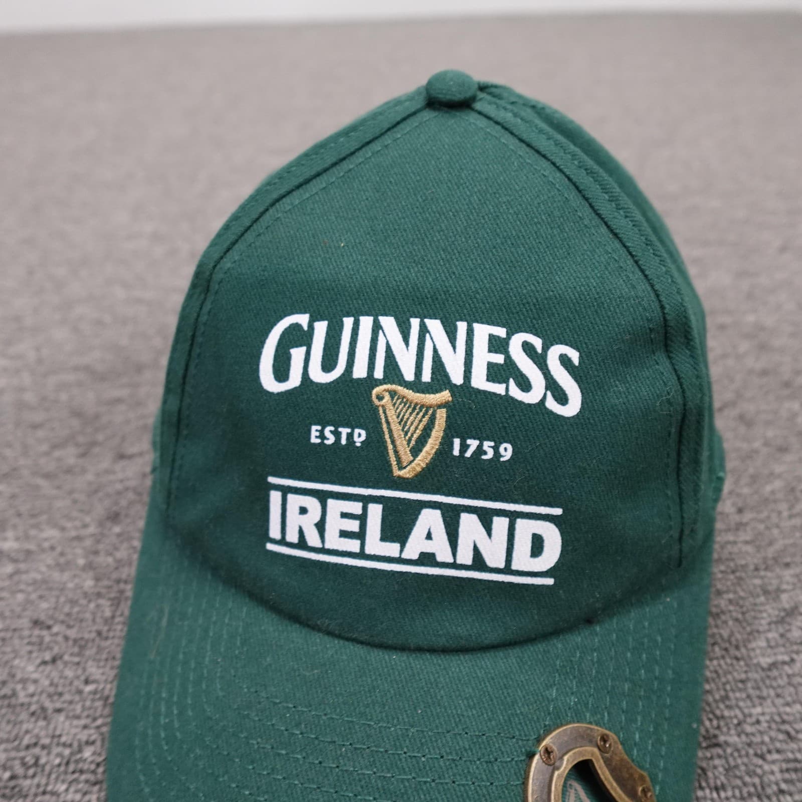 Guinness Hat Cap Strap Back Mens 7 3/8 Green Twill Baseball Ireland Beer Opener - Thumbnail 2