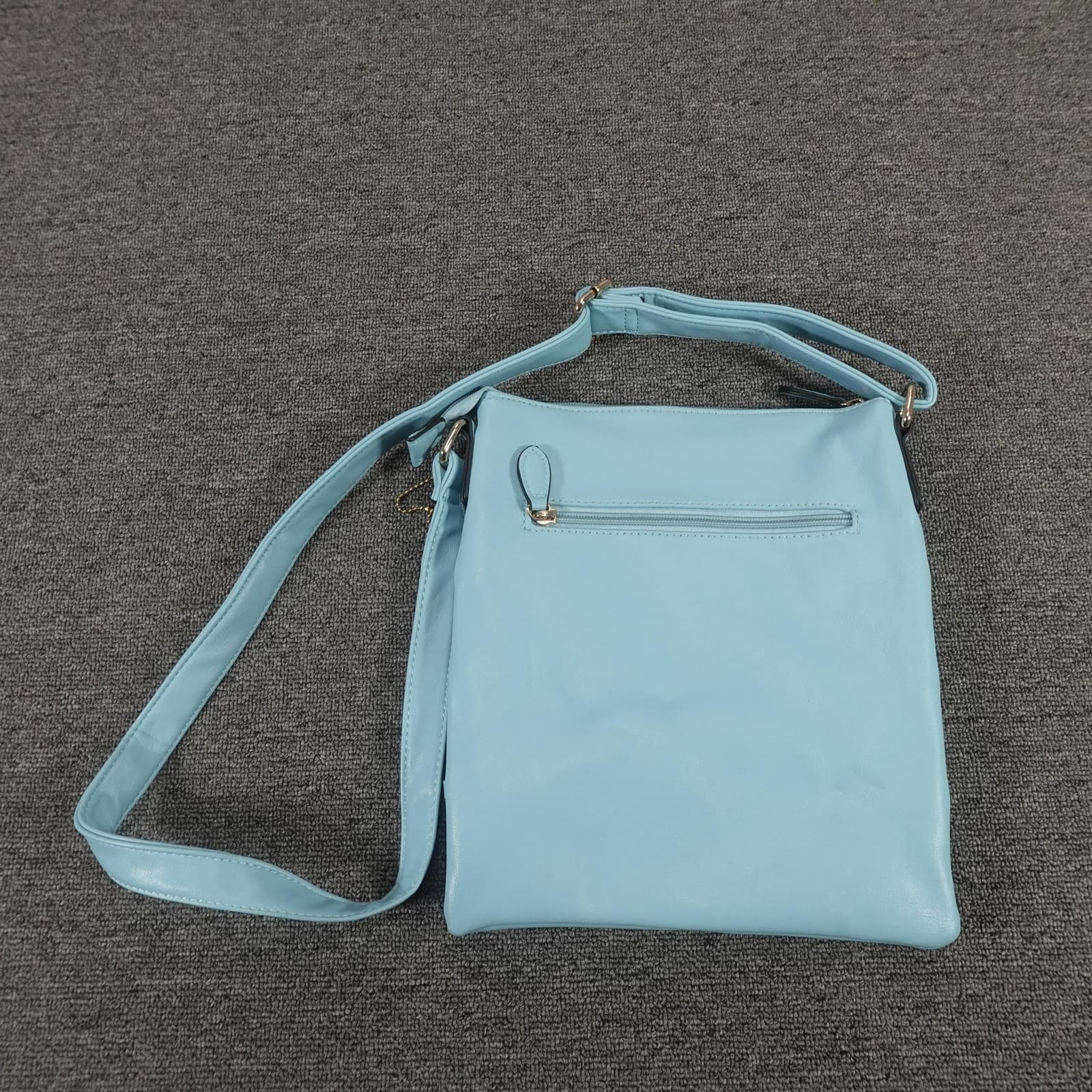 Crossbody Purse Bag Womens Medium Blue Faux Leather Zip Pocket Chevron Lining - Thumbnail 2
