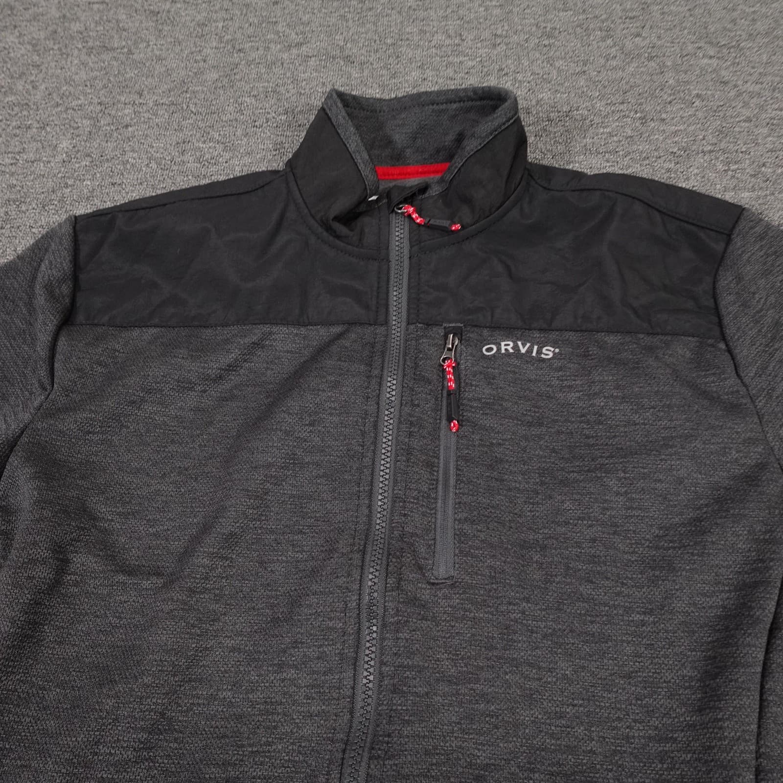 Orvis Jacket Mens Medium Gray Fleece Full Zip Colorblock Hiking Outdoor Pockets - Thumbnail 2