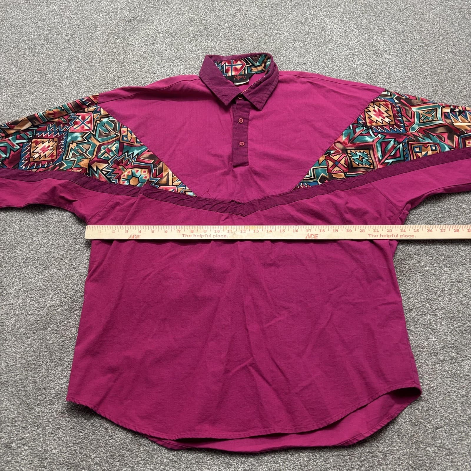 Vintage Roper Shirt Mens Large Purple Aztec Western Pullover Made USA 90s - Thumbnail 8