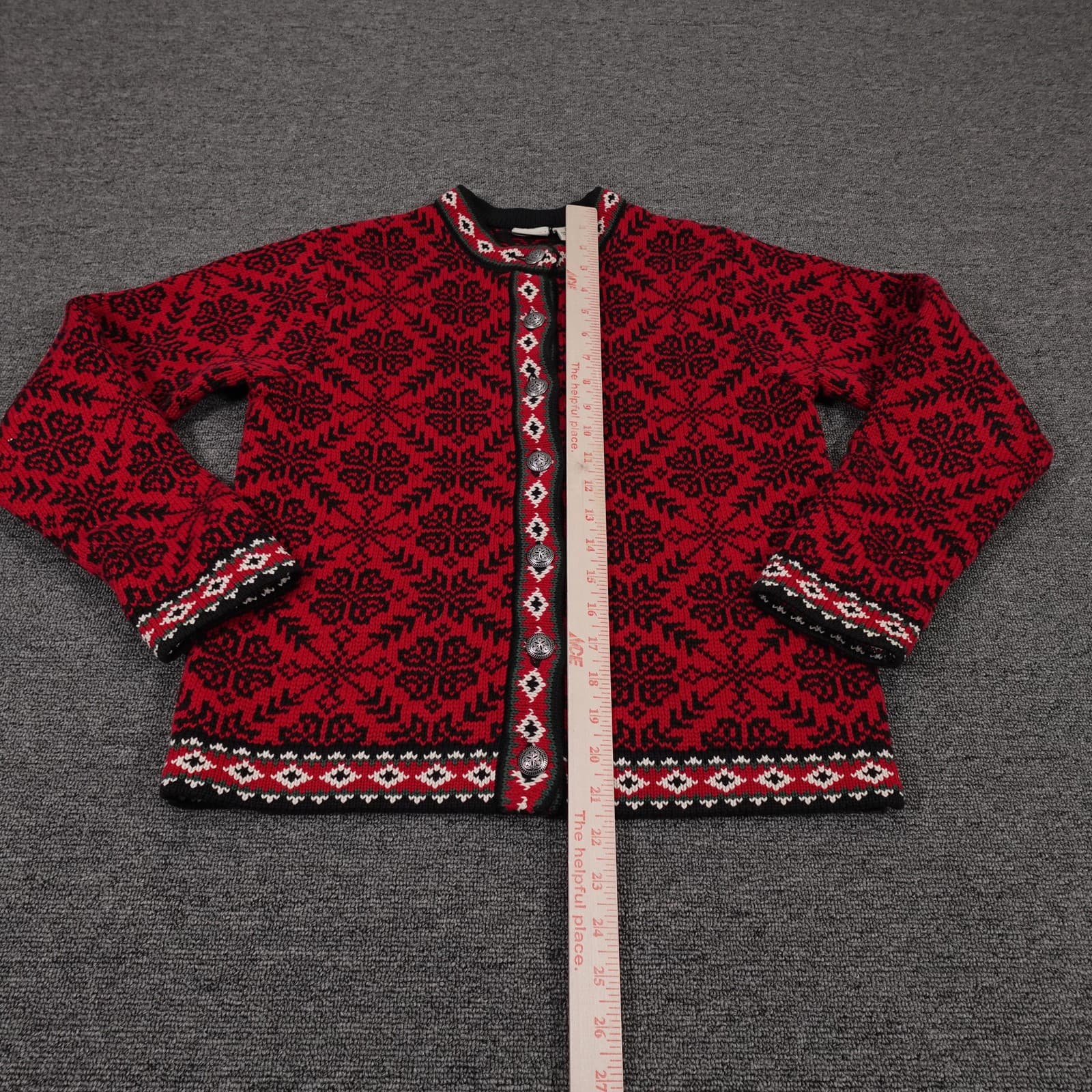 Vintage LL Bean Sweater Cardigan Womens XS Red Fair Isle Cotton Button Knit - Thumbnail 6