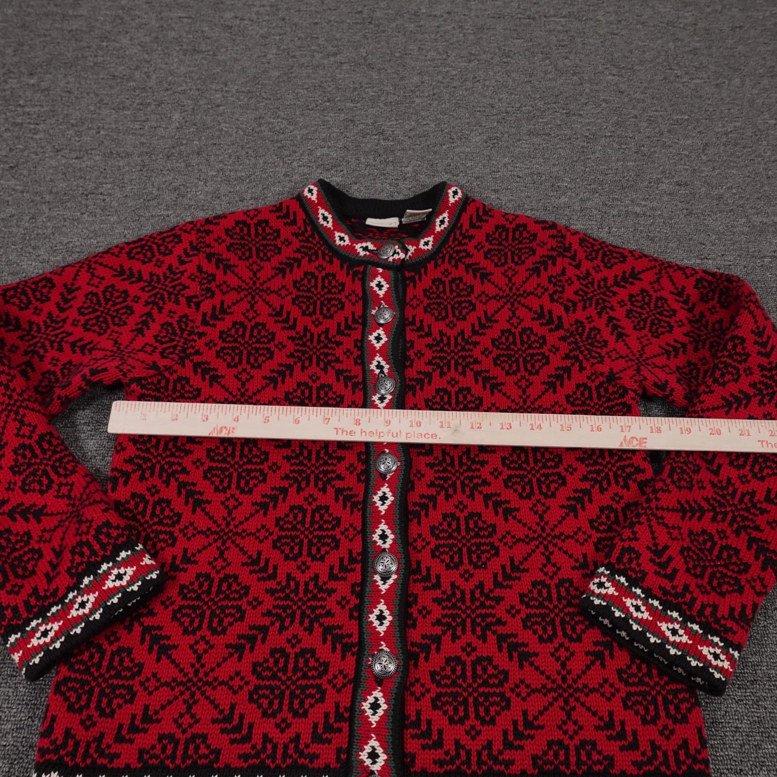 Vintage LL Bean Sweater Cardigan Womens XS Red Fair Isle Cotton Button Knit - Thumbnail 5