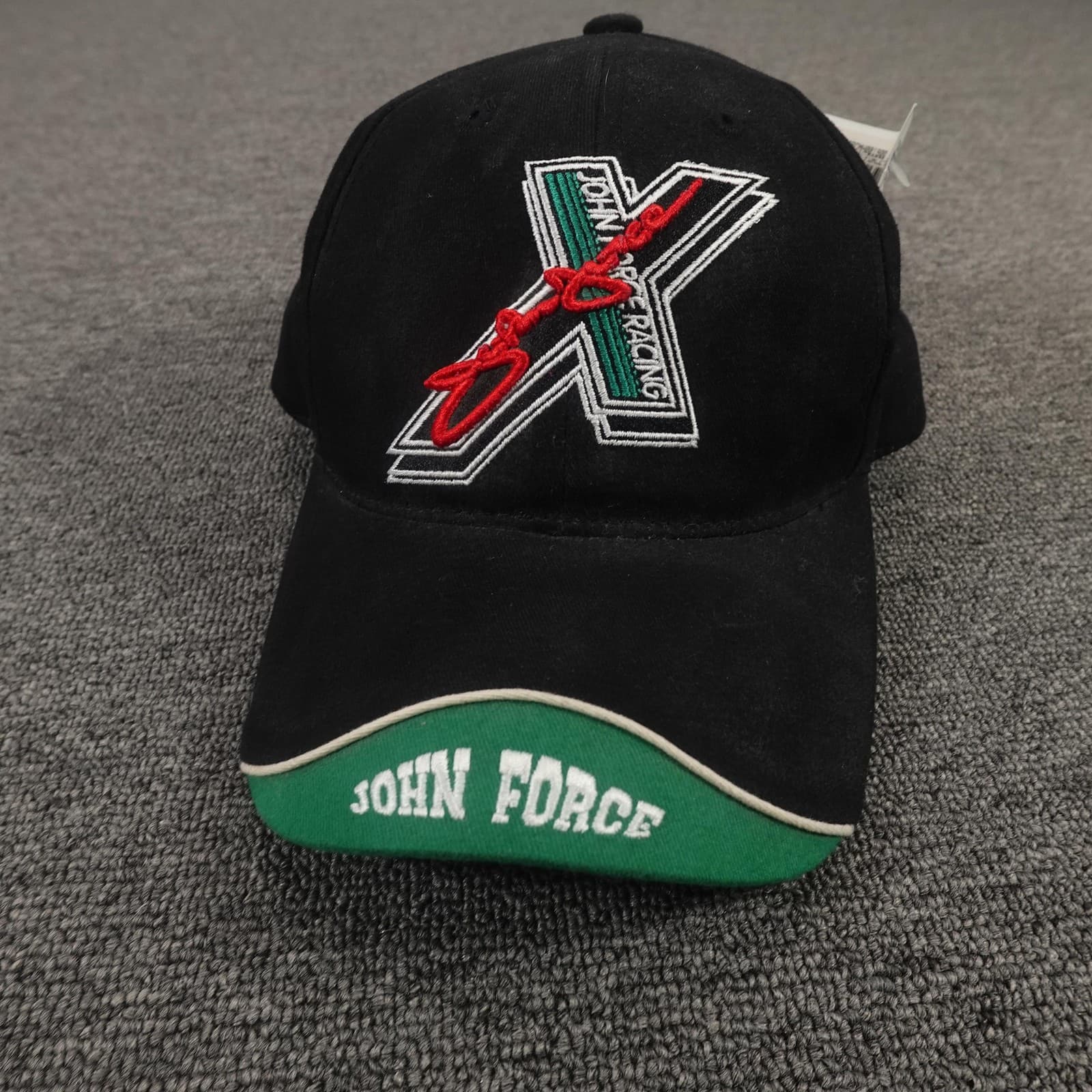 John Force Racing Hat Cap Strap Back Mens One Size Black NHRA Signed Main Gate