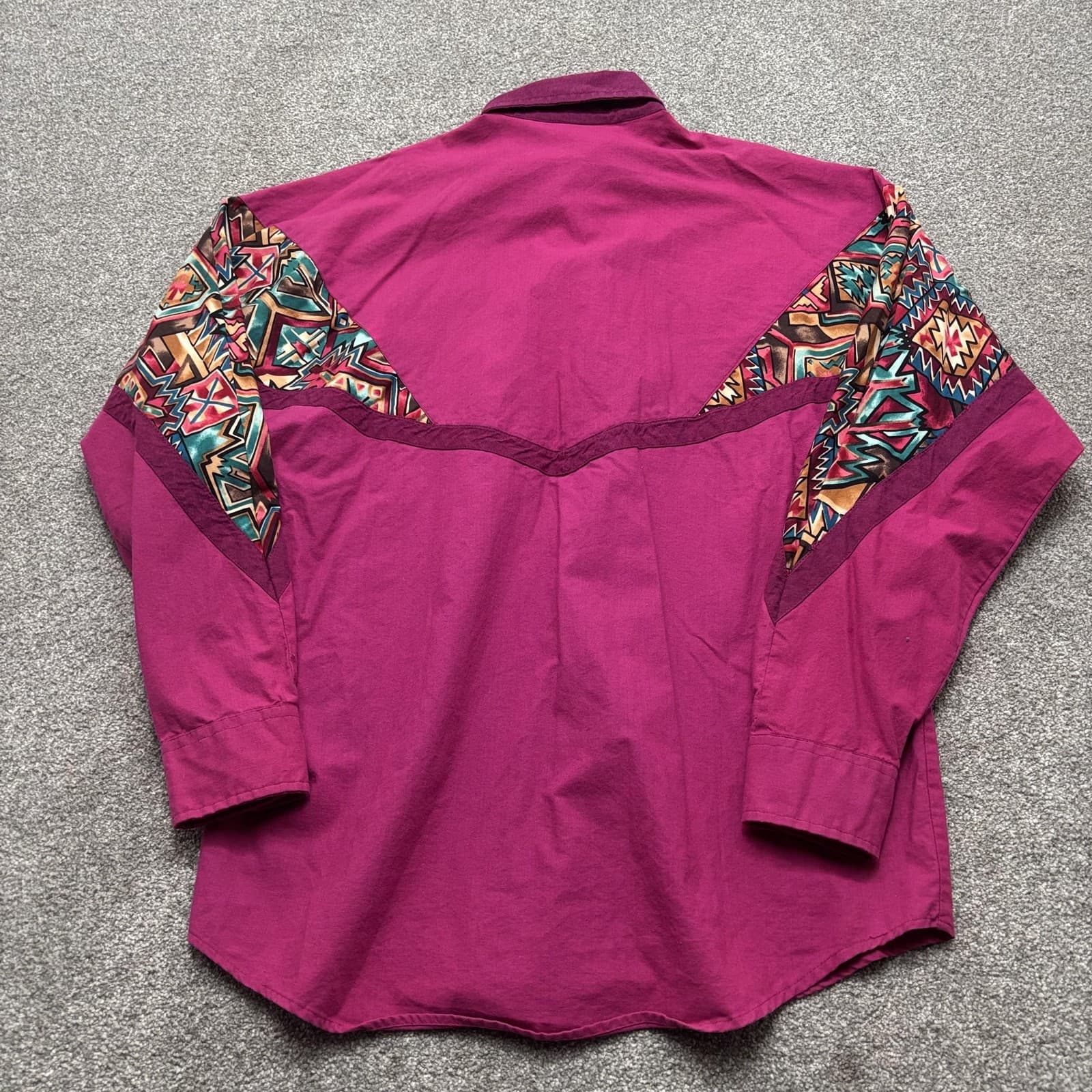 Vintage Roper Shirt Mens Large Purple Aztec Western Pullover Made USA 90s - Thumbnail 9