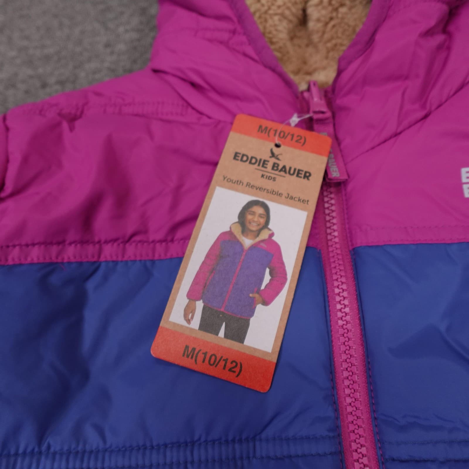 Eddie Bauer Jacket Youth Medium 10-12 Pink Blue Reversible Hooded Puffer Winter - Thumbnail 3