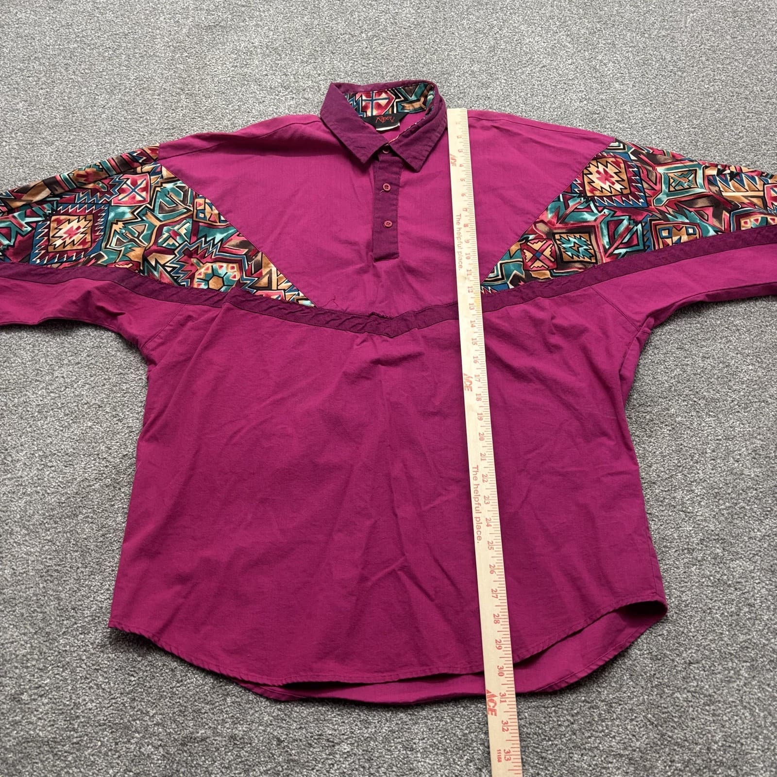 Vintage Roper Shirt Mens Large Purple Aztec Western Pullover Made USA 90s - Thumbnail 7