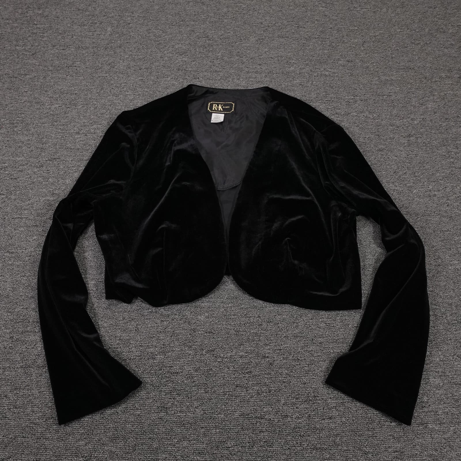 VINTAGE R&K Evening Jacket M Black Velvet Gothic Cocktail Cropped Formal Bolero