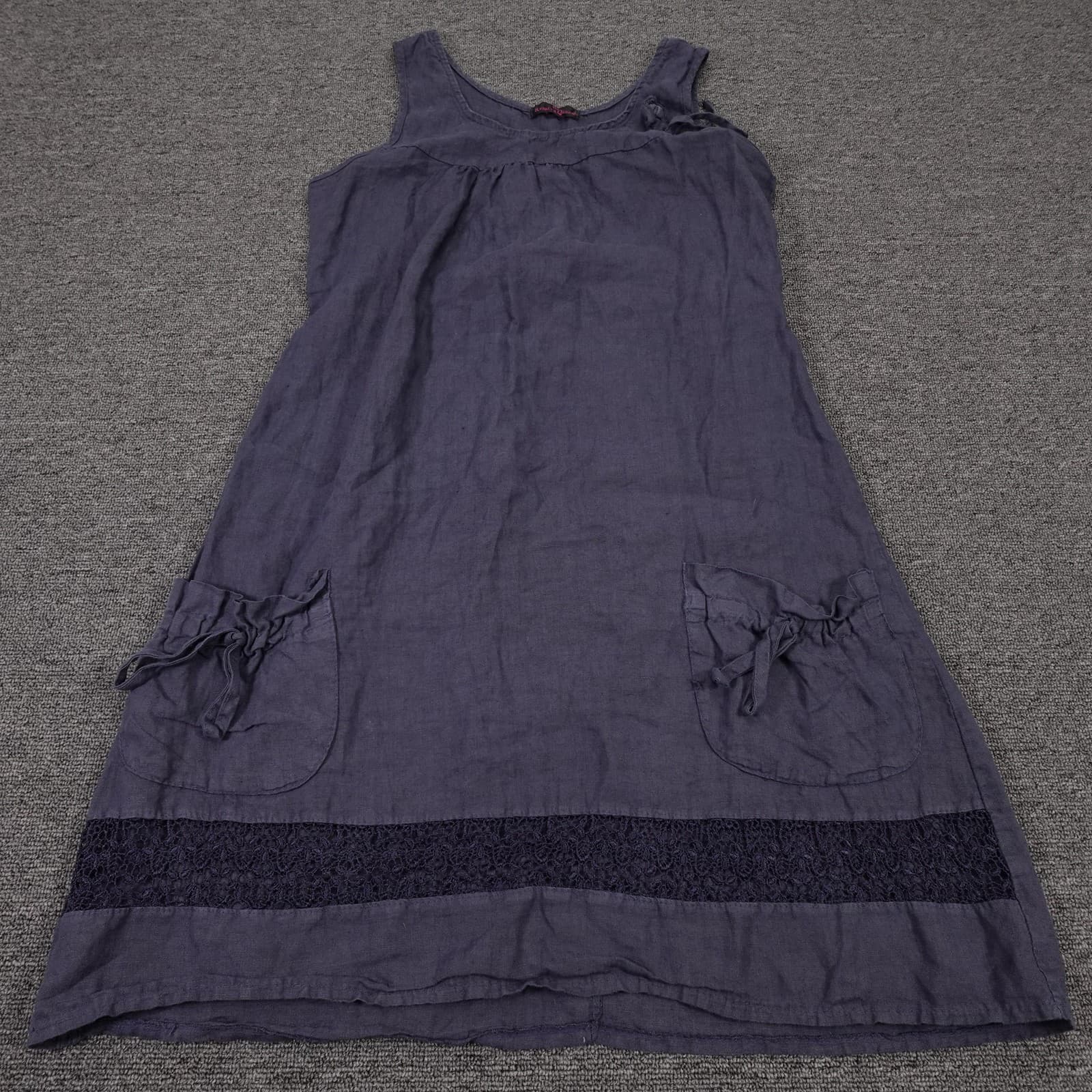 Rebecca Queen Dress Womens Small Purple Linen Sleeveless Midi Pockets Bow Detail