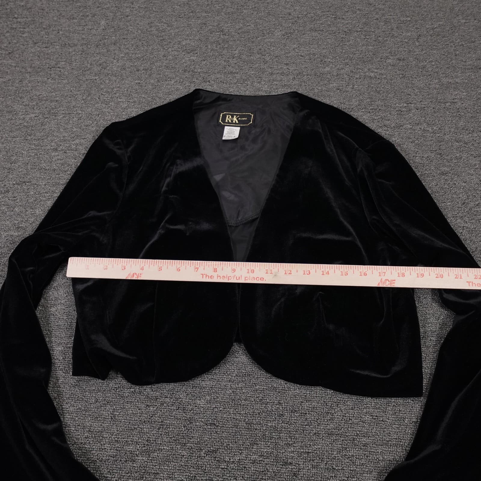 VINTAGE R&K Evening Jacket M Black Velvet Gothic Cocktail Cropped Formal Bolero - Thumbnail 3